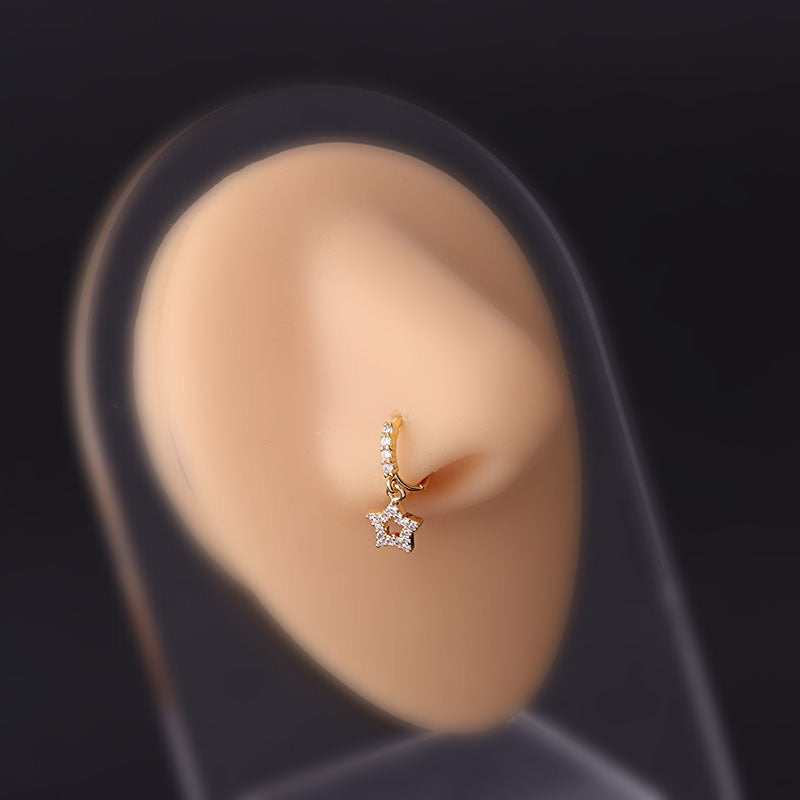 18K Gold Starfish Dangle Hoop Septum Ring - Elegant Nose Piercing Jewelry for Women | Perfect for Beach Parties, Summer Outfits & Boho Style Accessories