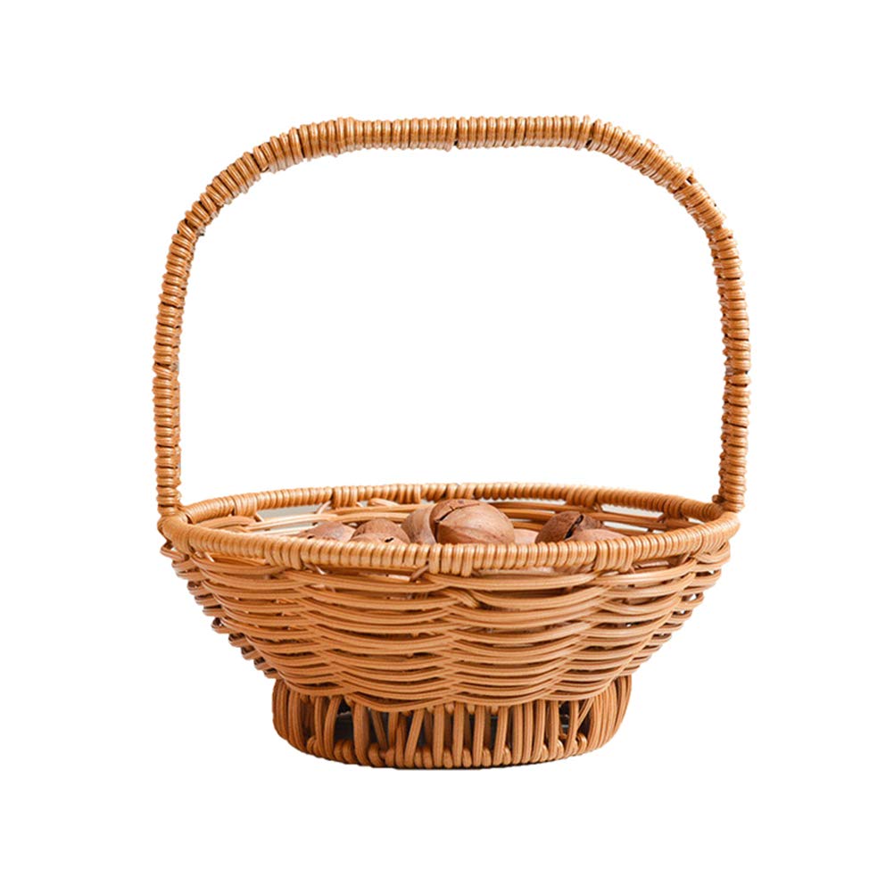 Cabilock Large Plastic Fruit Basket for Kitchen - Imitation Rattan Storage Organizer with Handle for Home, Hotel, Picnic - Perfect for Storing Fruits, Vegetables, and Decorations (Use in Kitchen Counter, Dining Table, or Outdoor Gatherings)
