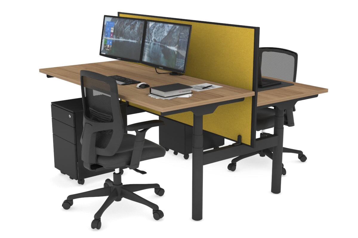 Flexi Premium Height Adjustable 2-Person H Bench Workstation - Black Frame [1800L x 700W] - Ergonomic Office & Home Workspace Solution for Shared Desks