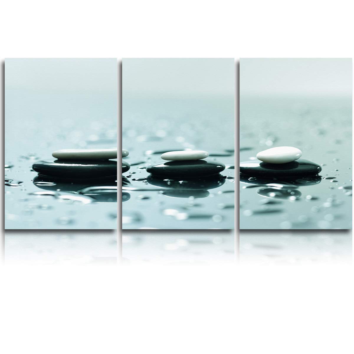 3 Piece Canvas Wall Art - Zen Stones on Water - Modern Gallery Wrapped Canvas Prints - Stretched & Framed Ready to Hang - 12