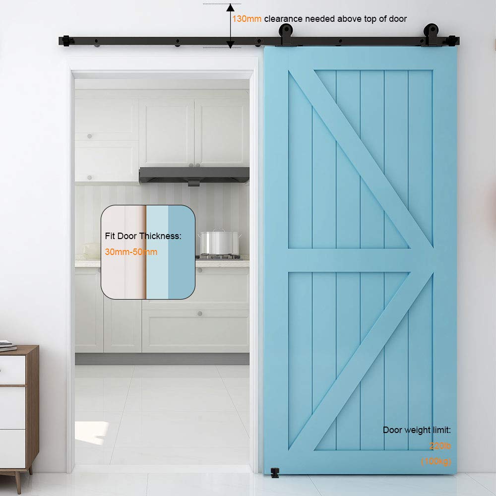 8FT Sliding Barn Door Hardware Kit with Adjustable Floor Guide - Top Mount T-Style Track for Wood Doors | Perfect for Bedroom, Closet & Farmhouse Style Homes