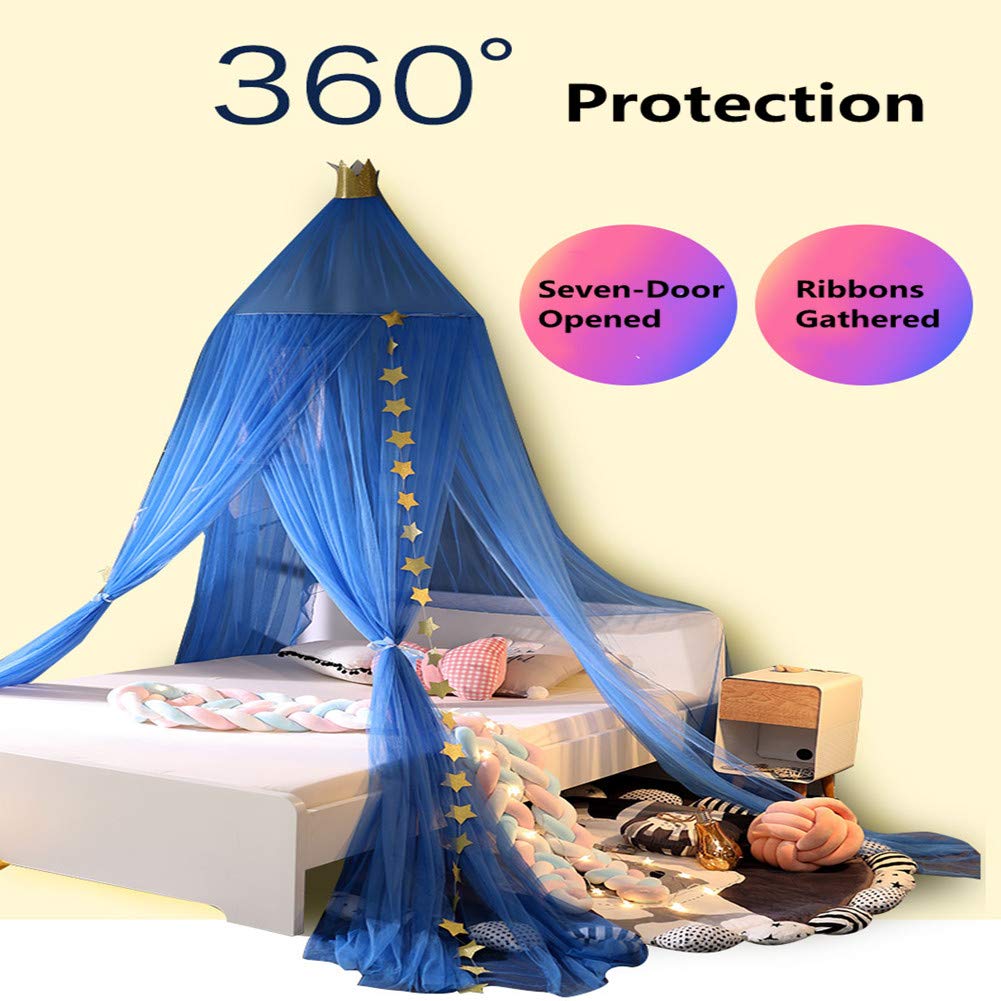 Eimilaly Princess Bed Canopy with Stars & Crown - 7-Door Mosquito Net for Girls' Room Decor | Purple Encrypted Fabric for Dreamy Bedroom Makeover (Perfect for Birthday Gifts & Sleepovers)