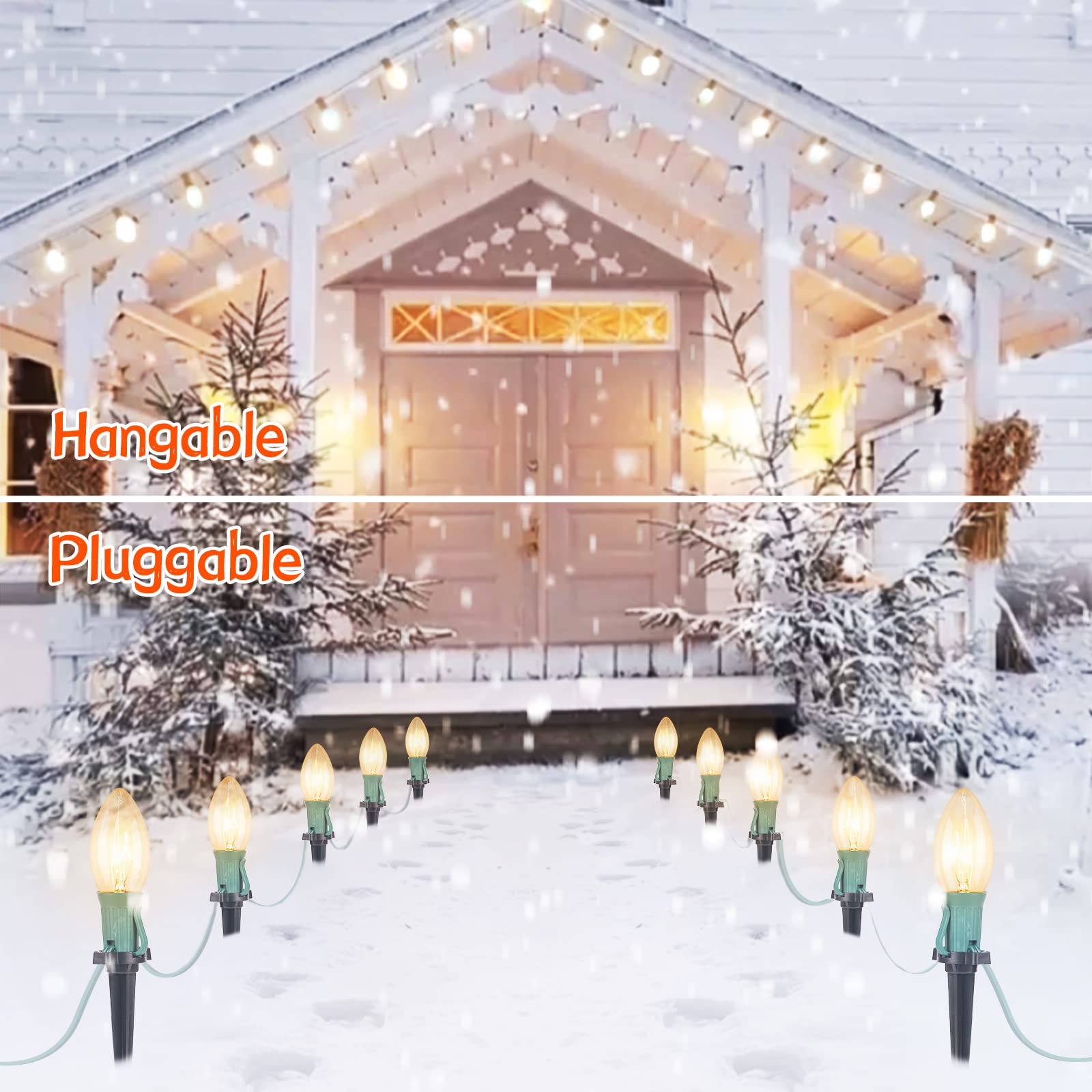 C9 Christmas Pathway String Lights Outdoor - 2 Pack 51.4 FT 40 LED Clear Lights with 40 Stakes, Waterproof Connectable Walkway Lights for Indoor/Outdoor Xmas Party Holiday Commercial Decoration (Warm White) - Perfect for Driveways, Gardens, Patios & Holiday Displays