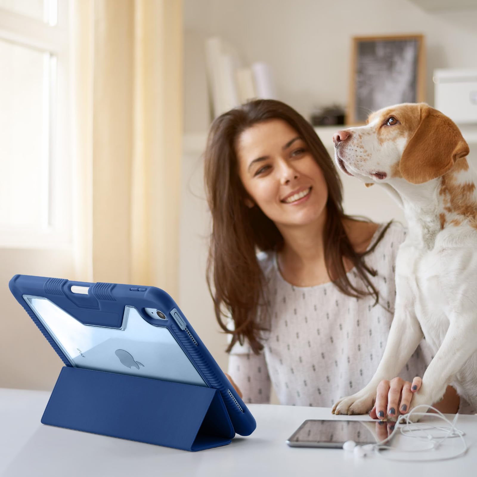 Mastten iPad Pro 11 Inch Case (11th/10th Generation 2025/2022) - Clear Back Protective Cover with Trifold Stand, Apple Pencil Holder & Auto Sleep/Wake Function - Seablue | Perfect for Work, School & Travel Protection