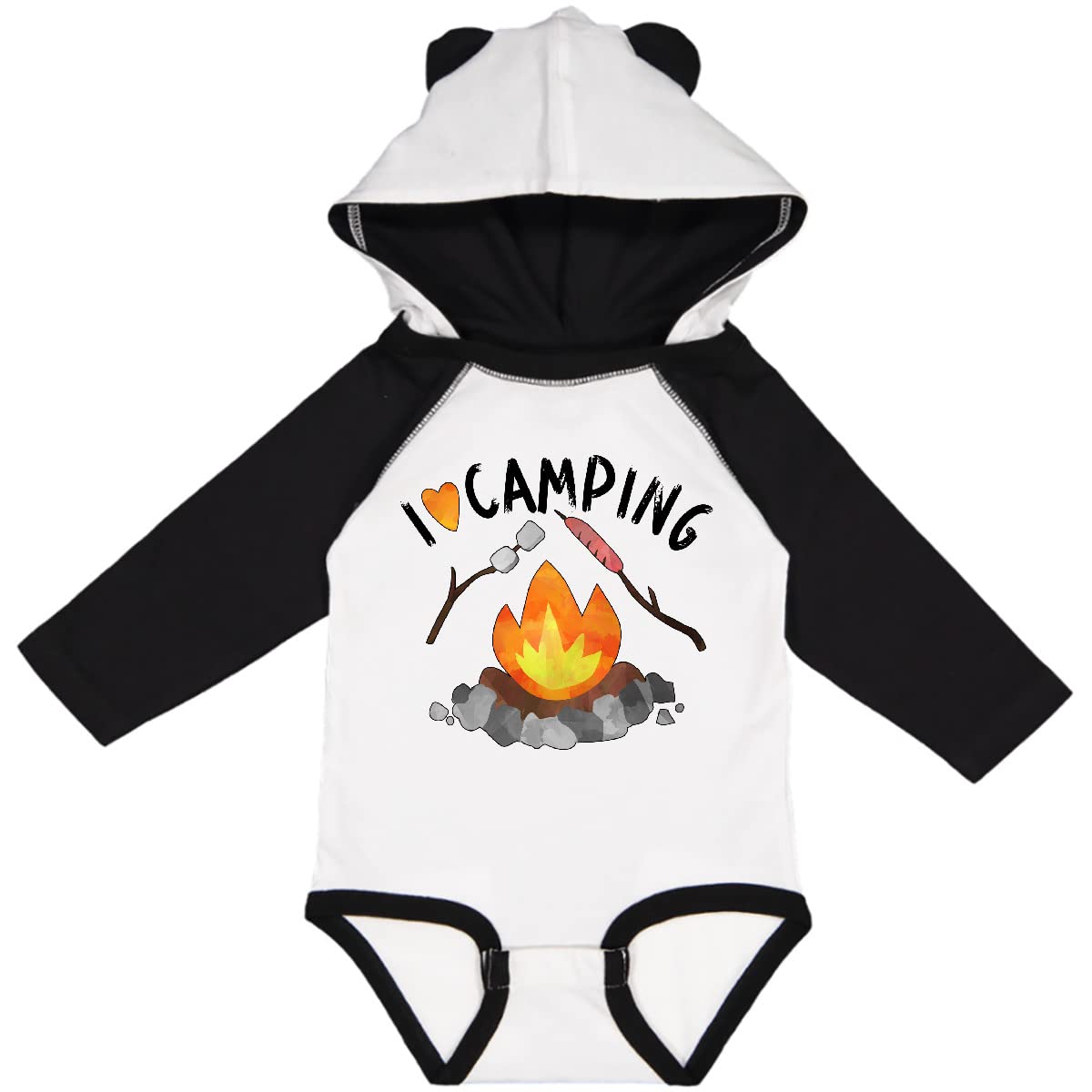 Inktastic I Love Camping Long Sleeve Baby Bodysuit - Campfire, Hot Dog & Marshmallows Print - Cozy Outdoor Adventures & Family Camping Trips