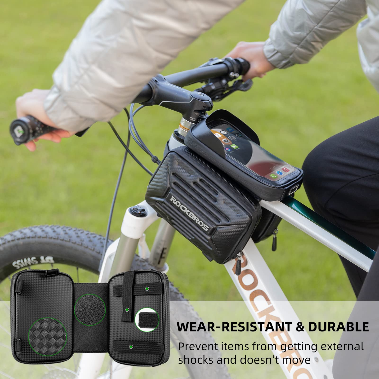 ROCKBROS Waterproof EVA Bike Phone Frame Bag - Top Tube Mount Pouch for Smartphones Under 6.7