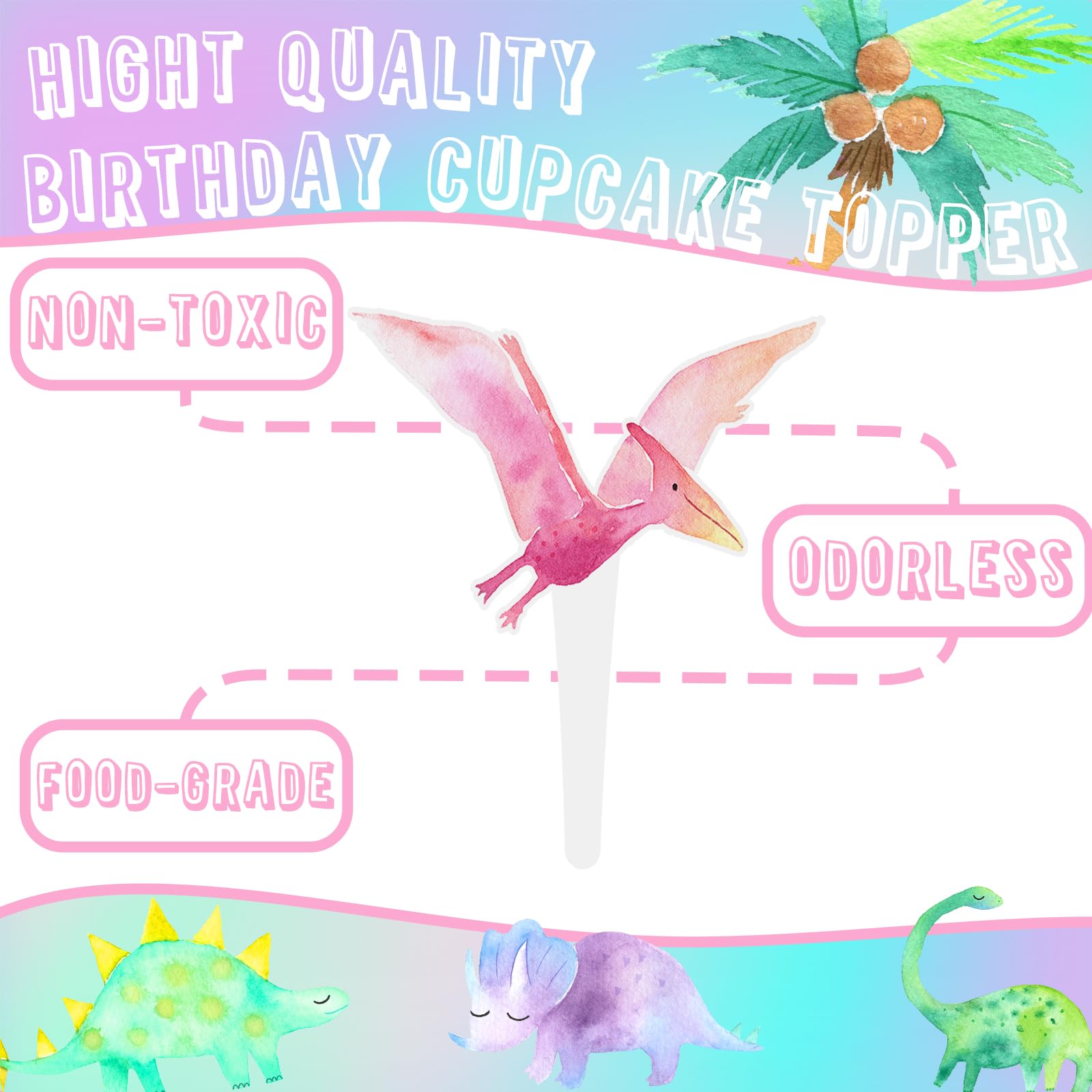 36 Pcs Pink Dinosaur Cupcake Toppers - Adorable Dinosaur Party Decorations for Girls Birthday, Baby Shower & Themed Celebrations - Perfect for Cake, Cupcakes and Dessert Decorations