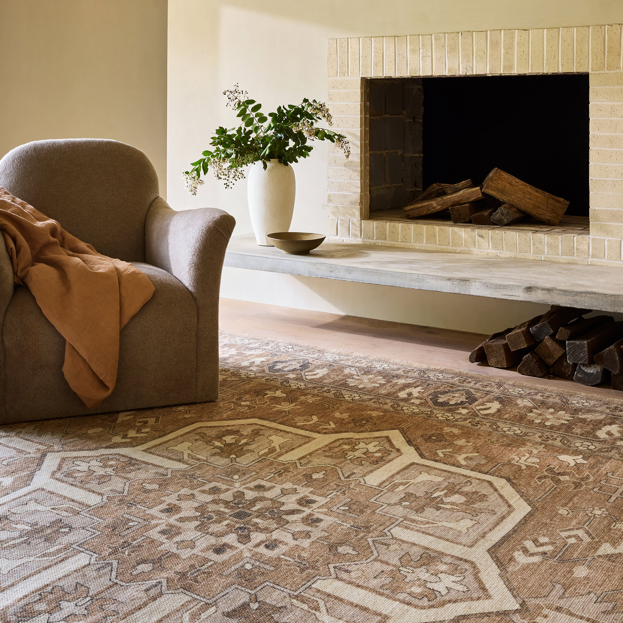 Evermore Medallion Wool and Cotton Rug - Soft Handwoven Brown Area Rug for Living Room, Bedroom & Home Decor | Cozy & Durable Floor Covering
