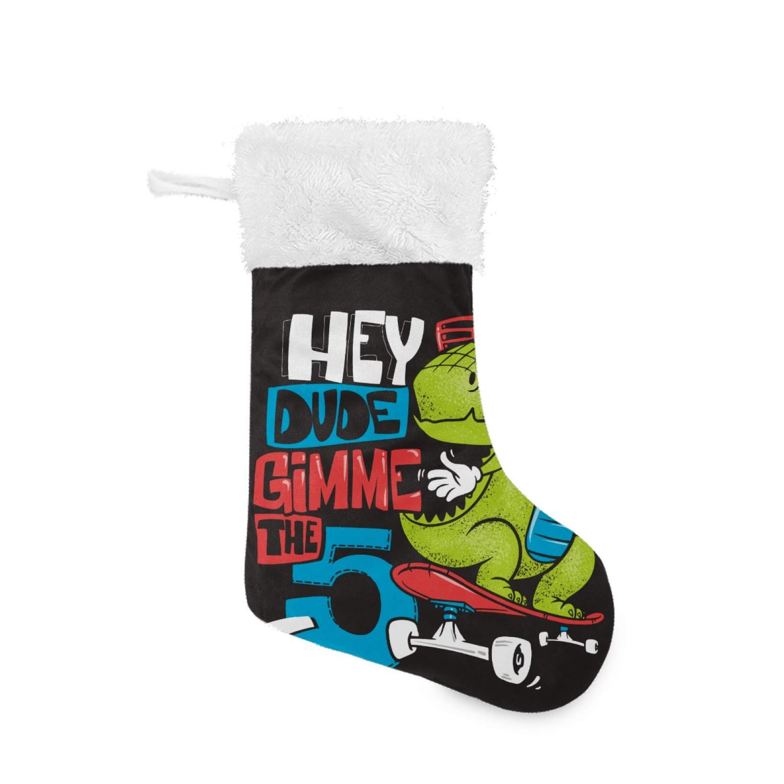 Christmas Stockings with Dinosaur Print & Plush Faux Fur Cuff - Festive Holiday Stockings for Candy, Gifts & Fireplace Decor - Perfect for Xmas Party, Family Gatherings & Home Decoration