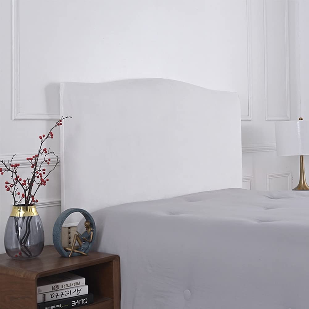 Velvet Bed Headboard Cover - Queen, King & Full Size Stretch Slipcover - Soft, Dustproof Protector for Bedroom Decor (White, Fits 43-55in Headboards) - Perfect for Home, Hotel & Airbnb Styling