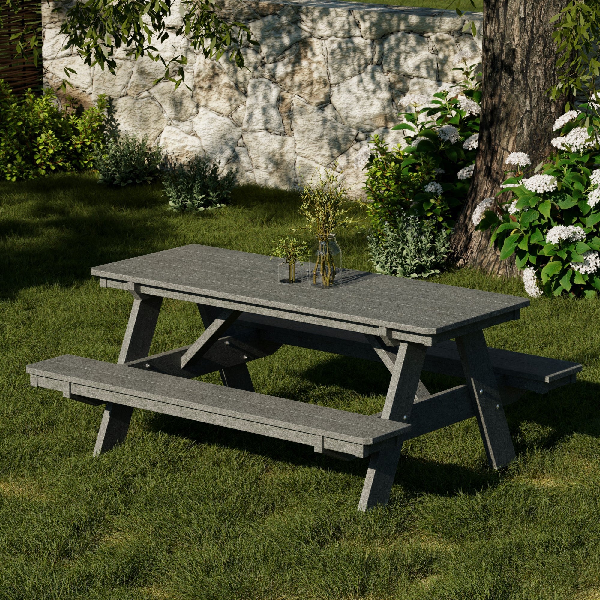 Heritage 72 Inch Outdoor Picnic Table with Attached Benches - Durable All-Weather Patio Furniture for Backyard, Garden, and Park Gatherings