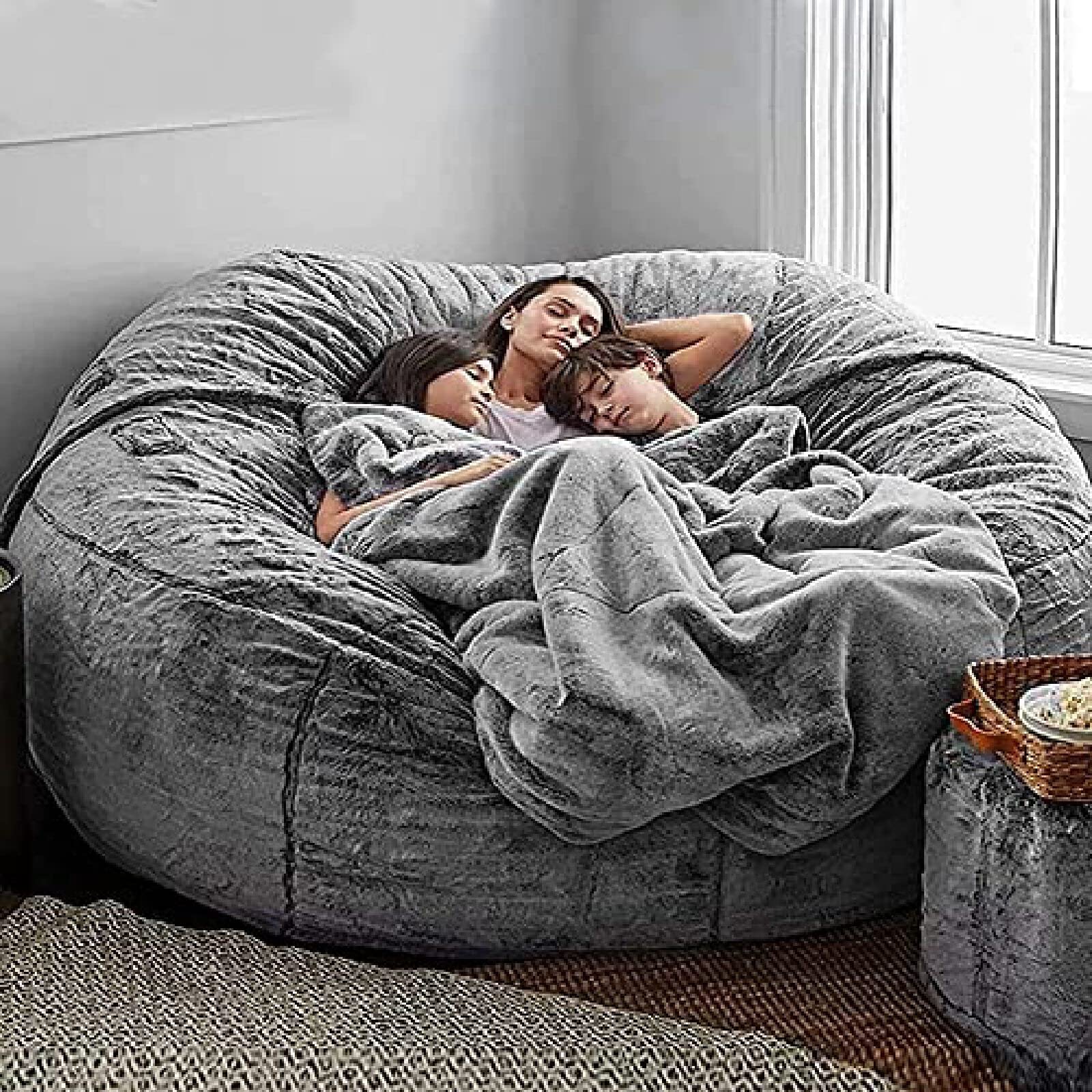 Oversized Velvet Bean Bag Chair Cover - 5FT (135x65cm) Washable Microfiber Sofa Bed Cover for Living Room, Light Grey - Perfect for Lounging, Gaming & Relaxation in Bedroom or Dorm