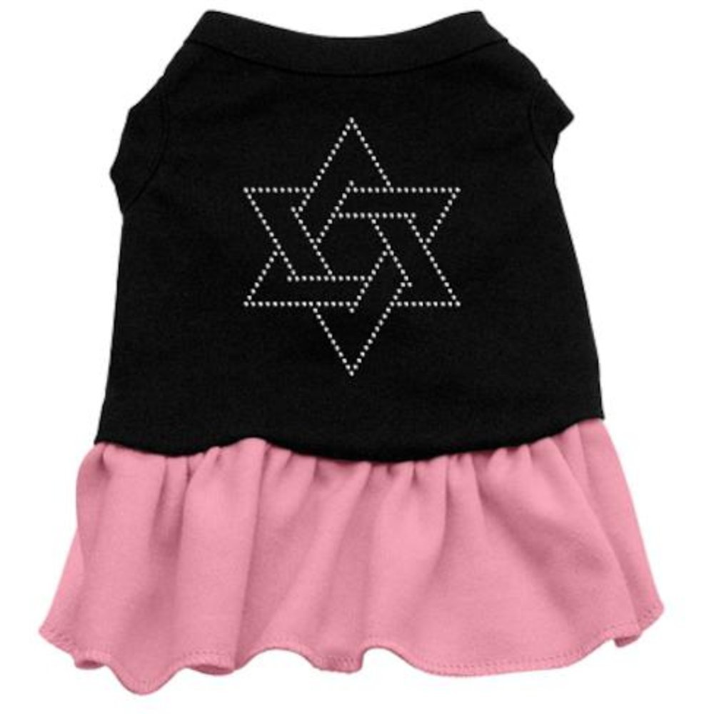 Hanukkah Pet Dog & Cat Dress with Rhinestone Star of David - Black & Light Pink XS (0-3 lbs) | Festive Holiday Outfit for Small Pets