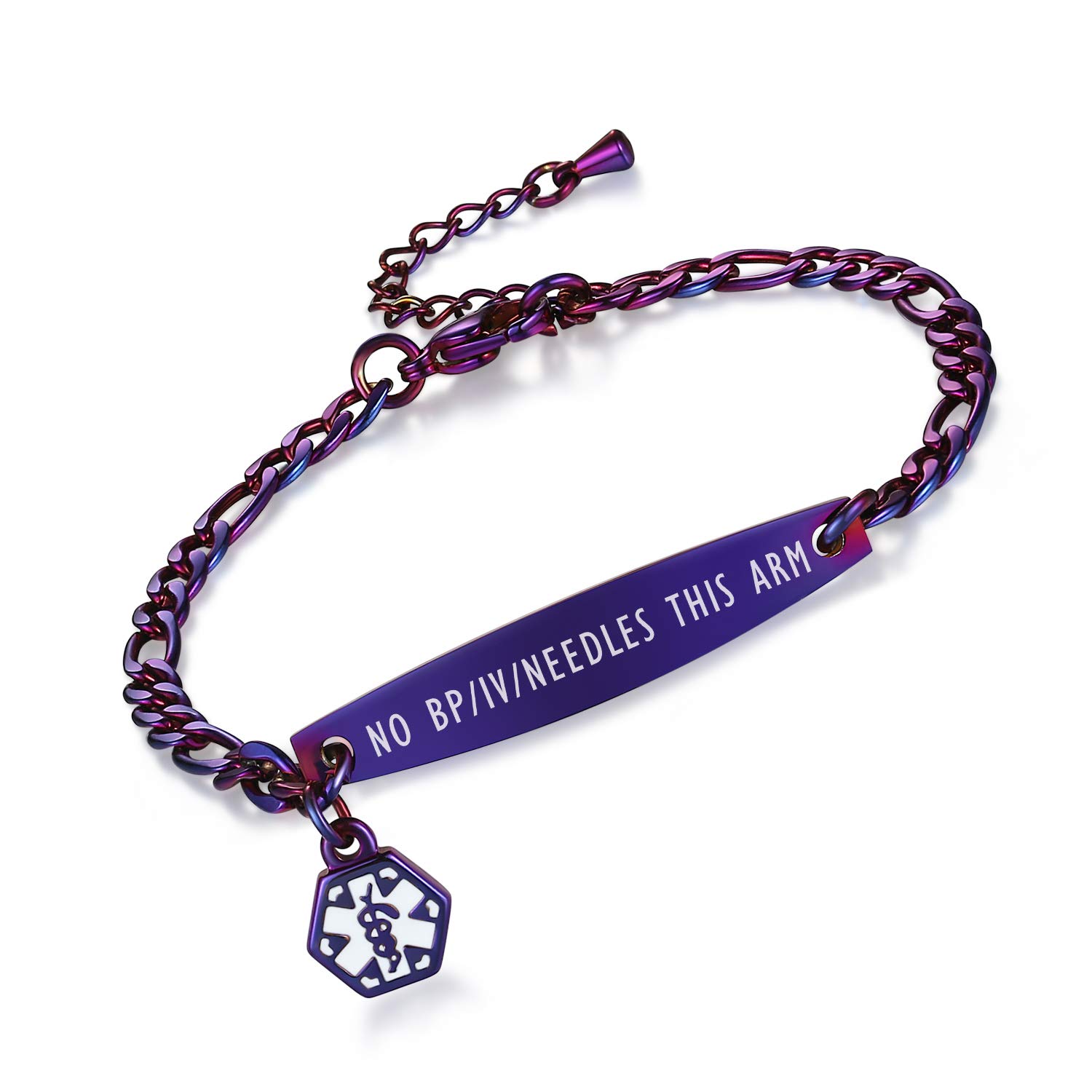 Adjustable Medical Alert Bracelets for Women 6.5-8 Inch - Fashionable Small Figaro Style Engraved ID Bracelet - Perfect for Emergency Medical Identification & Daily Wear