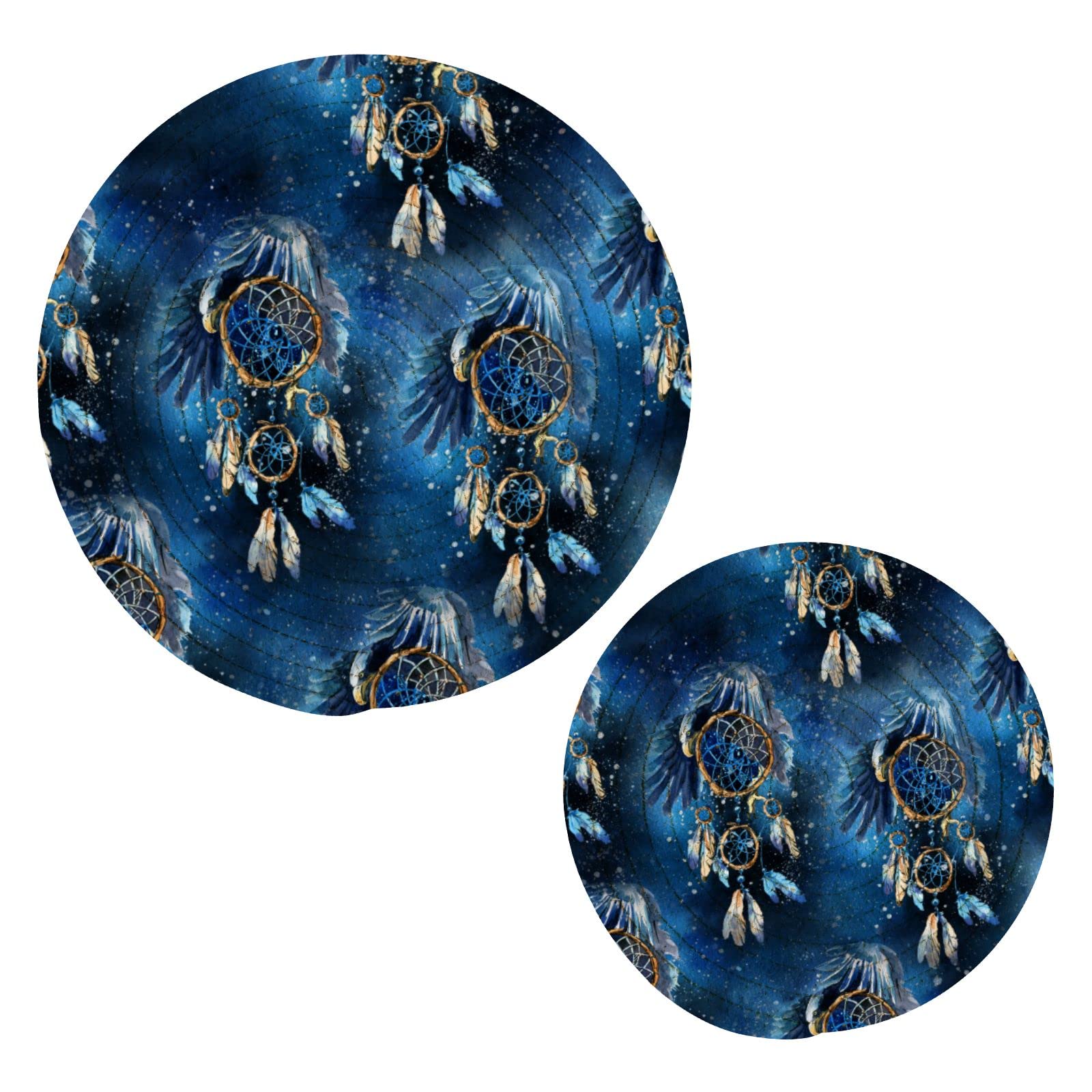 Hawk Dream Catcher Cotton Pot Holders Set of 2 - Heat Resistant Round Kitchen Holders for Hot Pots, Pans, and Baking Dishes - Perfect for Cooking, Serving, and Home Decor