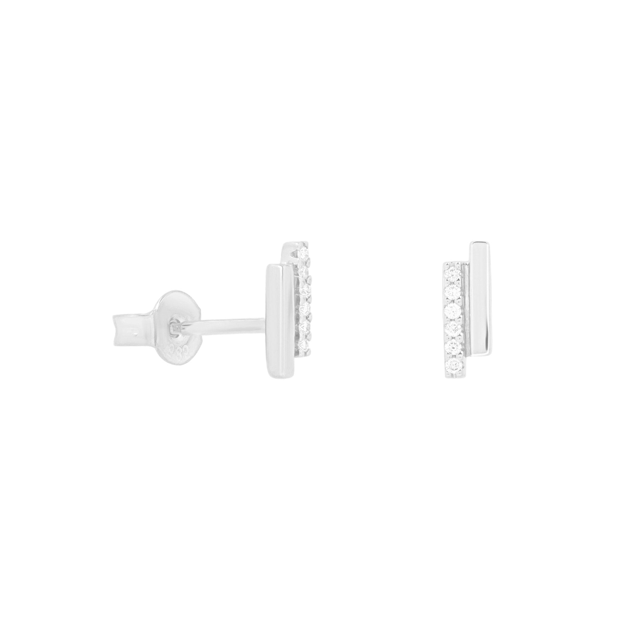 14k White Gold Diamond Pavé Double Bar Stud Earrings for Women - Elegant & Durable Jewelry for Everyday Wear, Parties & Special Occasions