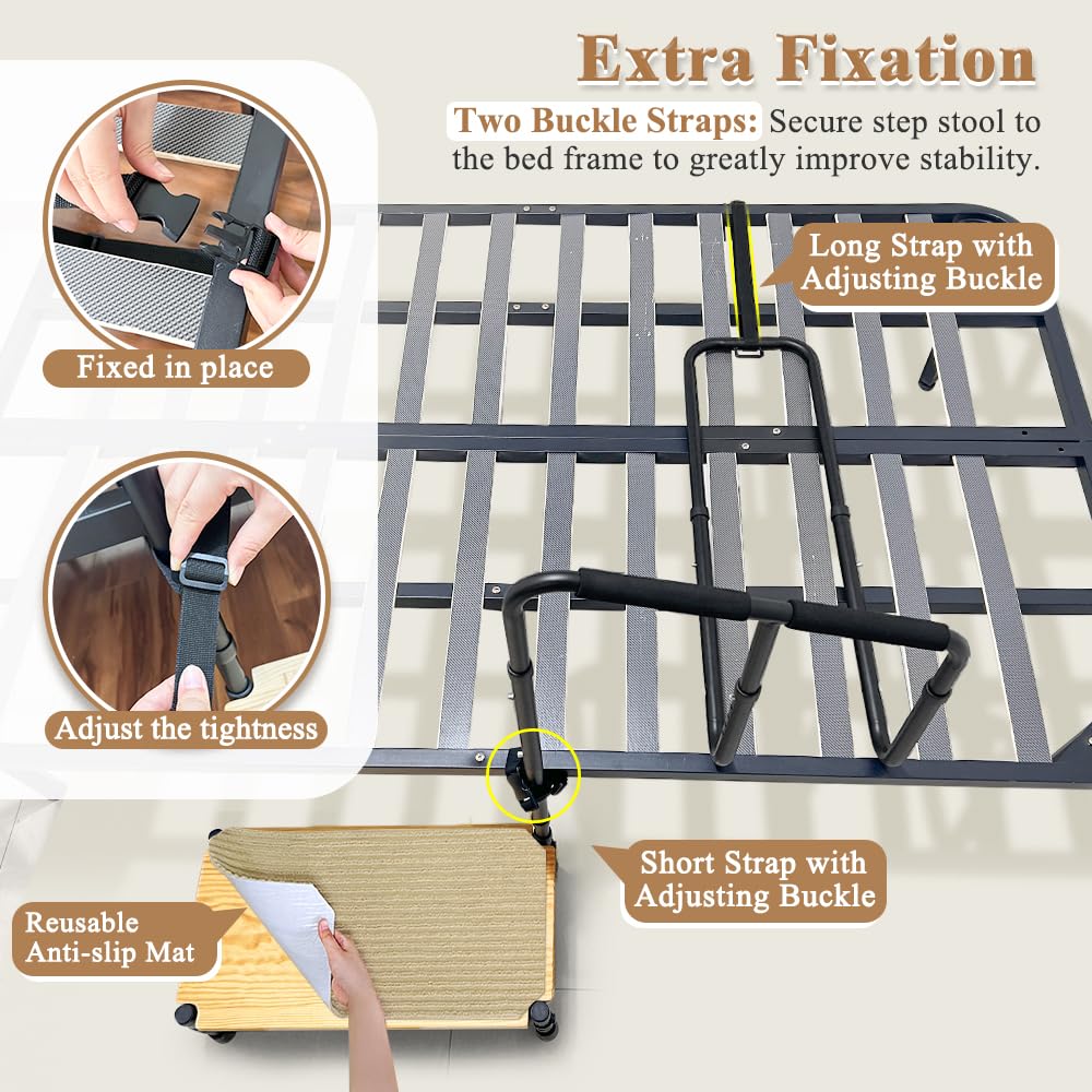 **Zelen Medical Bed Step Stool with Handle & Assist Bar - Safety Step Stool for Elderly & Adults, Fall Prevention for High Beds, Bedside Mobility Aid (Ideal for Seniors, Post-Surgery, and Home Care Use)**