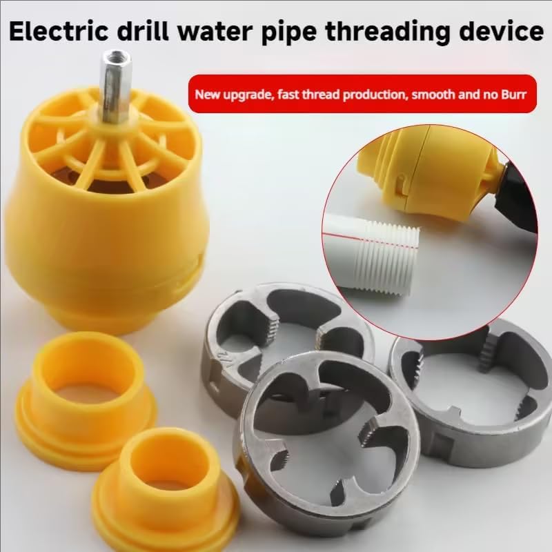 Electric PVC Pipe Threader Kit for Drills - Plumbing Tool with Multiple Die Sizes (2 Mix) - Perfect for DIY Home Repairs, Plumbing Projects & Professional Pipe Installation