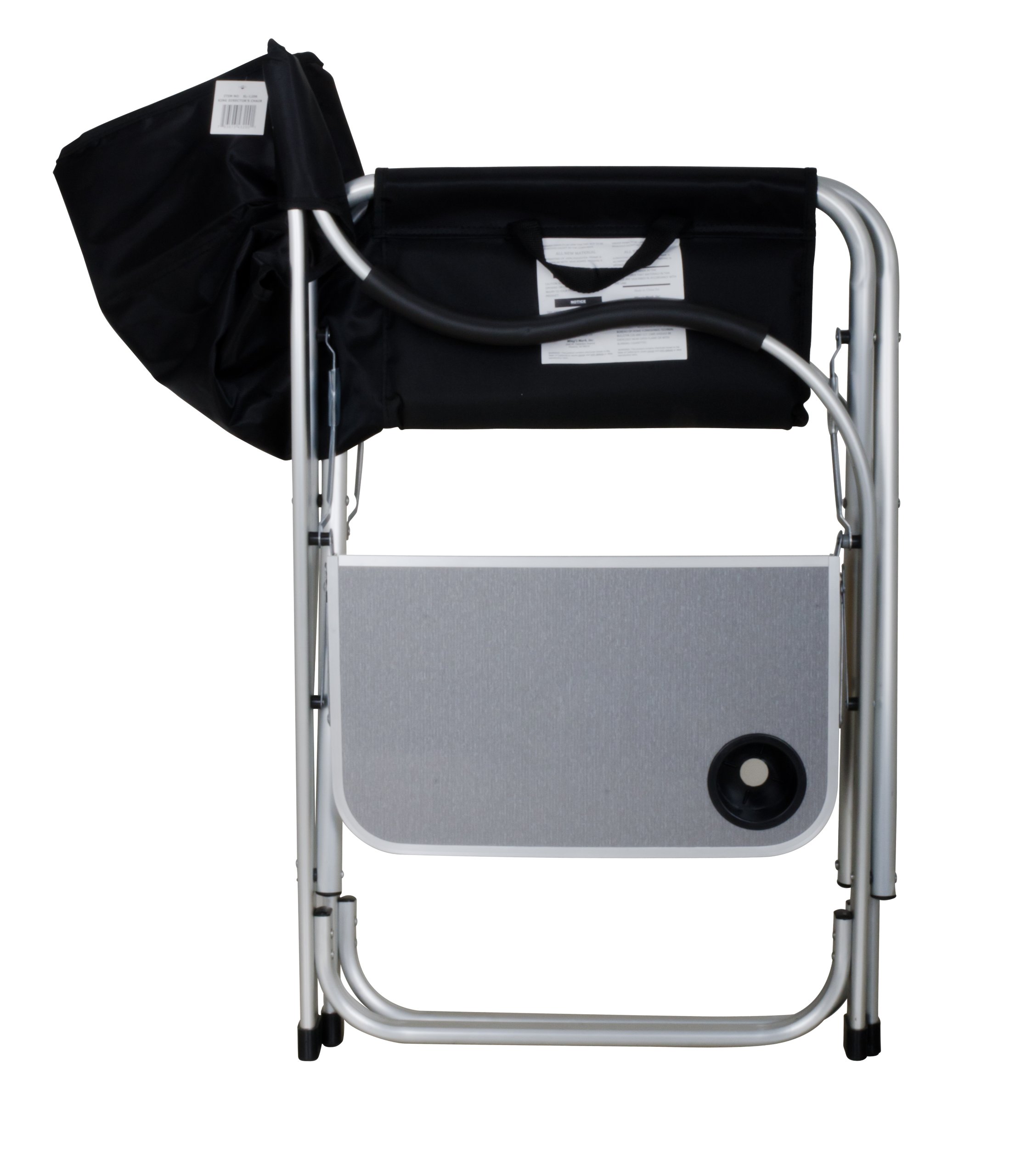 SL1214 Heavy Duty Folding Camping Director Chair with Side Table - Sturdy Outdoor Lounge Chair for Backyard, Beach, Fishing & Tailgating | Black