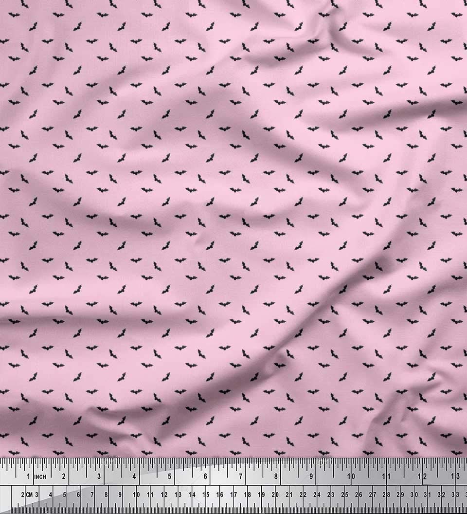 Soimoi Pink Polyester Crepe Fabric by The Yard - 42 Inch Wide Bat Bird Print Shirting Material - Whimsical Floral Design for Dresses, Blouses & DIY Craft Projects