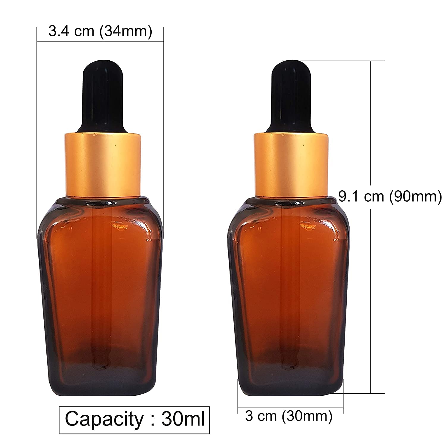 Zenvista MARKSCLEAR 30ml Square Amber Glass Dropper Bottle with Gold Plating - Essential Oil Bottles, Perfume Containers, DIY Skin Care Serum Dispensers - Pack of 5 for Home Spa, Aromatherapy & Gift Packaging