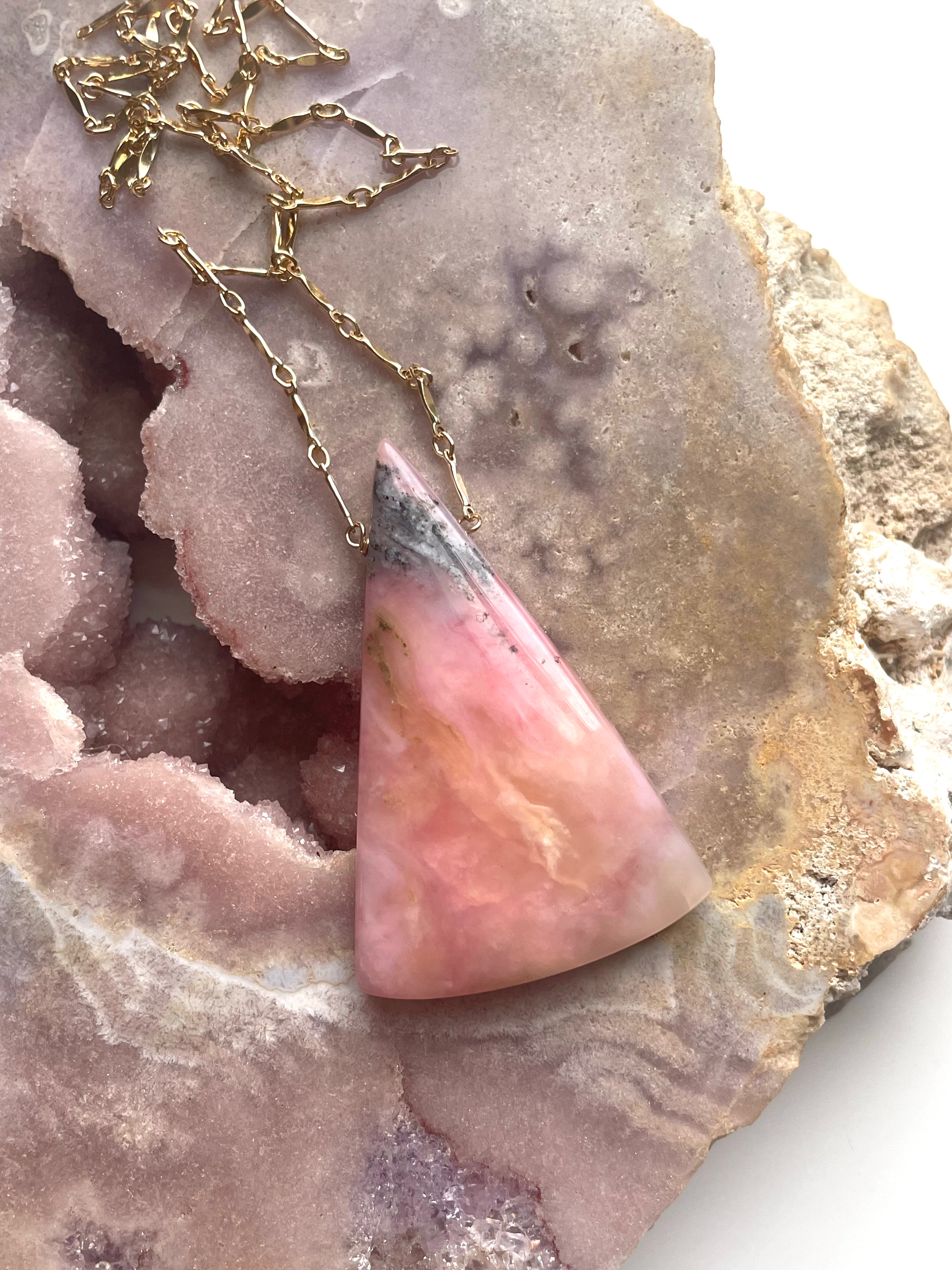 Large Pink Opal Statement Necklace 16