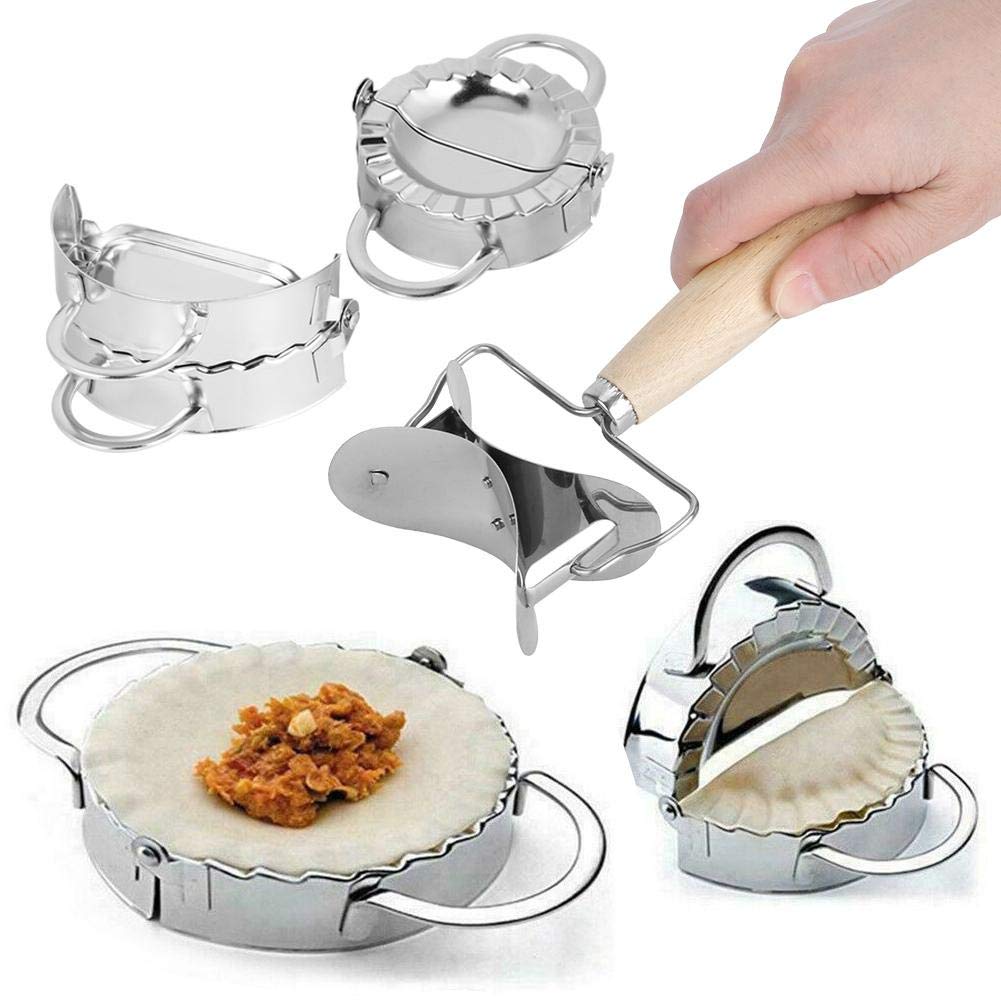 3-Piece Dumpling Maker Set - Stainless Steel Dumpling Molds & Skin Press with Wooden Handle - Perfect for Homemade Dumplings, Empanadas & Asian Cooking - Kitchen Gadget for Easy Meal Prep & Family Cooking