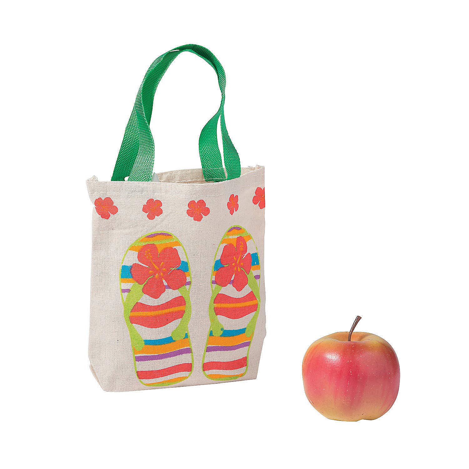 Fun Express - Green Flip Flop Canvas Tote Bag - 1 Piece - Stylish Beach & Summer Accessory - Perfect for Pool, Vacation & Shopping - Novelty Totes - Apparel Accessories