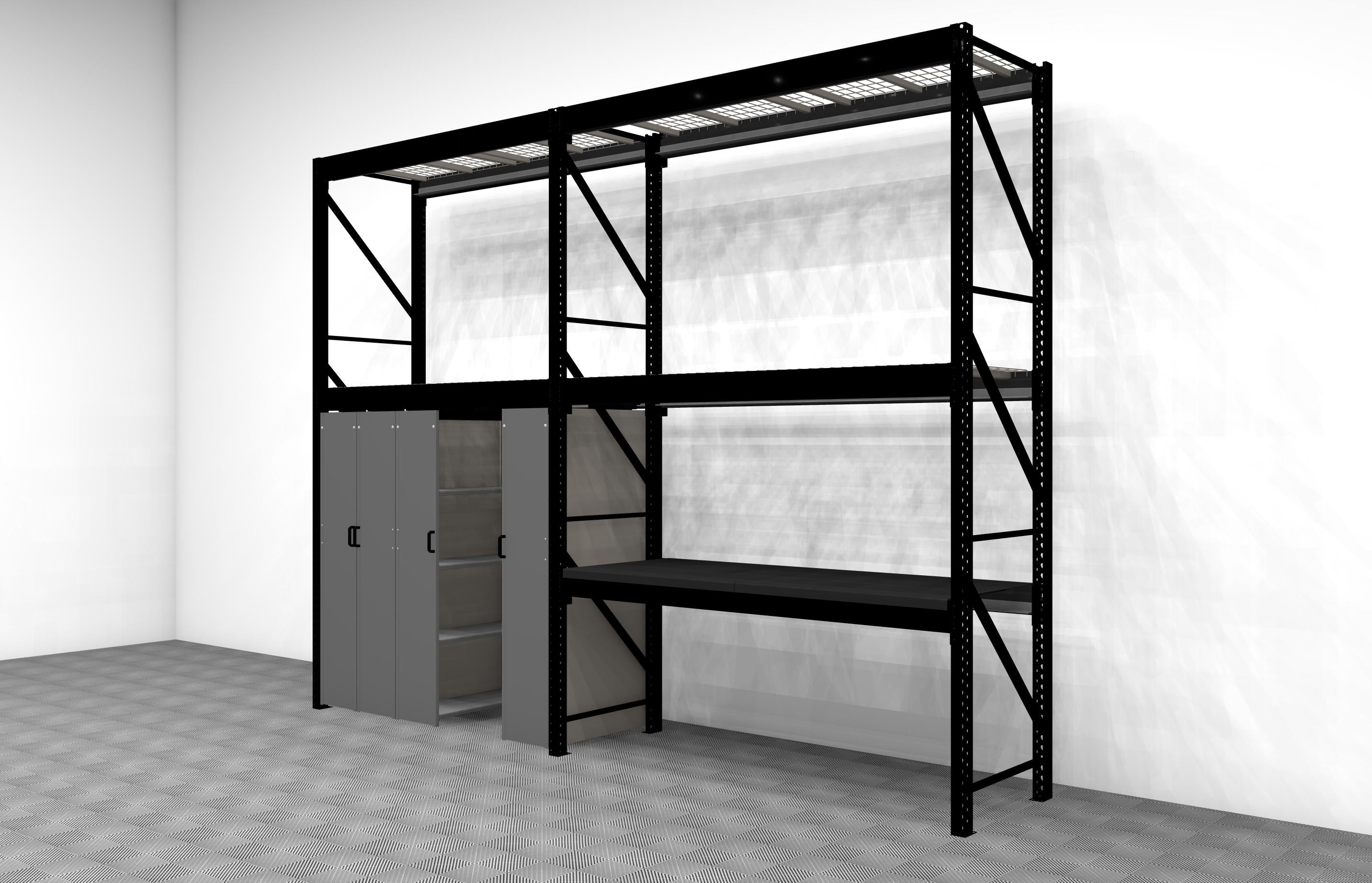Levrack Workstation Plus with Overhead Storage - Heavy Duty Garage Shelving System for Tools & Equipment - Perfect for Home Garage, Workshop & Industrial Organization
