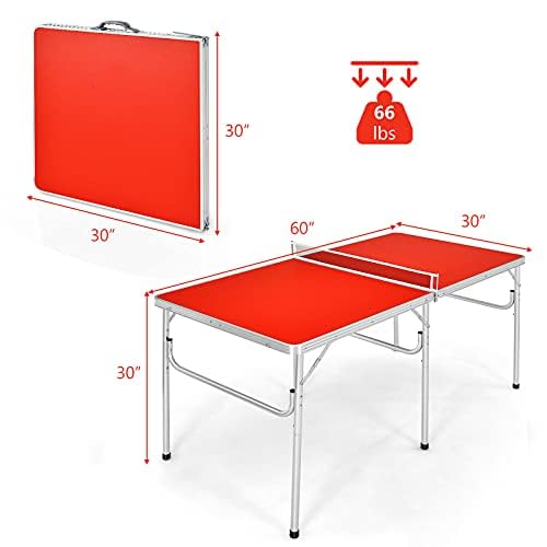 Gotoplay Folding Table Tennis Set - Portable Ping Pong Table with Net, 2 Paddles & 2 Balls - Indoor/Outdoor Table Tennis for Kids & Adults - 60 x 30 x 30 Inches - Easy Assembly Free - Red - Perfect for Backyard, Garage, Office & Family Game Night