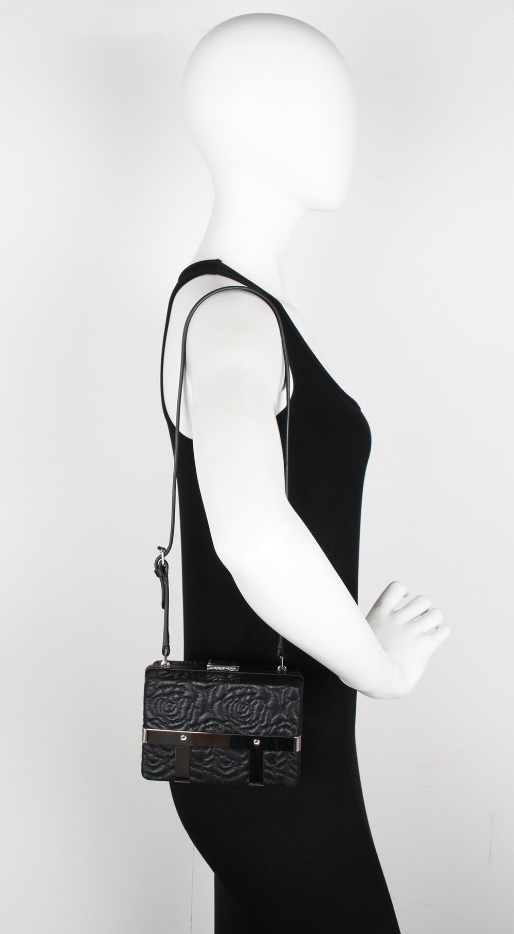 Stylish Black Roses Embossed Cage Bag - Elegant Crossbody Purse for Women, Perfect for Parties, Dates & Evening Events