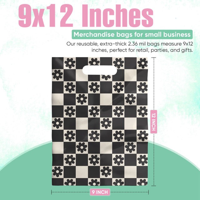 Daisy Check Merchandise Bags 9x12 Inches - Pack of 100 | Wholesale Bulk Gift Packaging for Retail Stores, Boutiques & Craft Shows