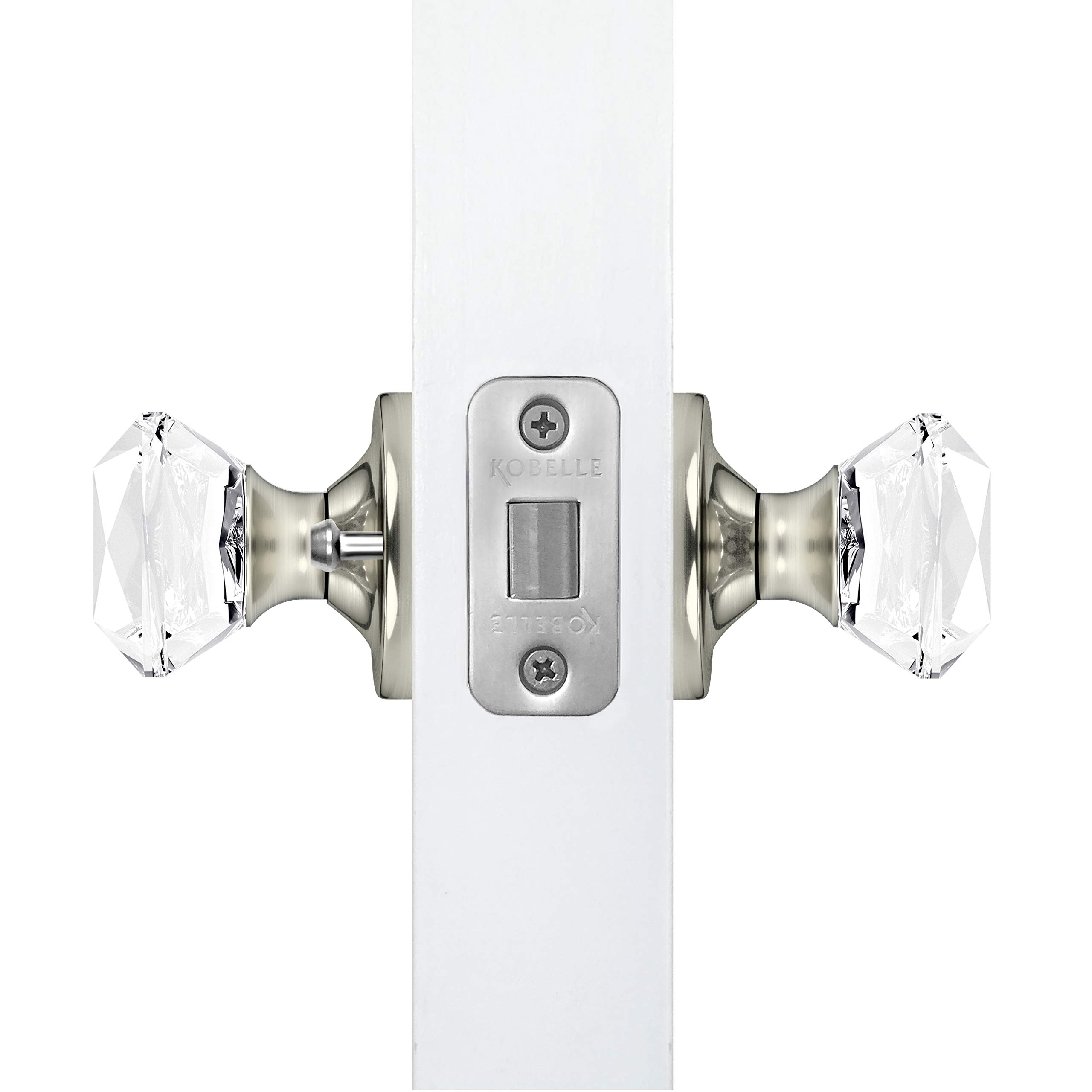 (7 Pack) Privacy Crystal Door Knobs - Satin Nickel Finish with Round Rosette for Bedroom, Bathroom & Closet Doors | Princess Cut Design for Elegant Home Decor
