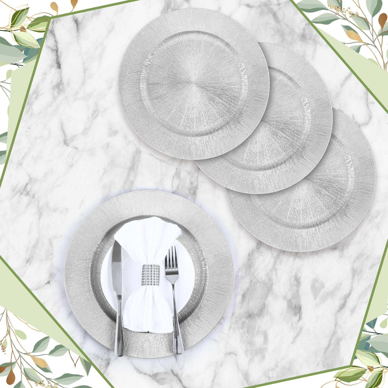 Tanlade 50 Pcs 13 Inch Round Plastic Charger Plates Bulk - Elegant Silver Reusable Dinner Plates for Wedding, Party & Event Table Settings - Perfect for Buffet, Banquet, and Fine Dining Decor