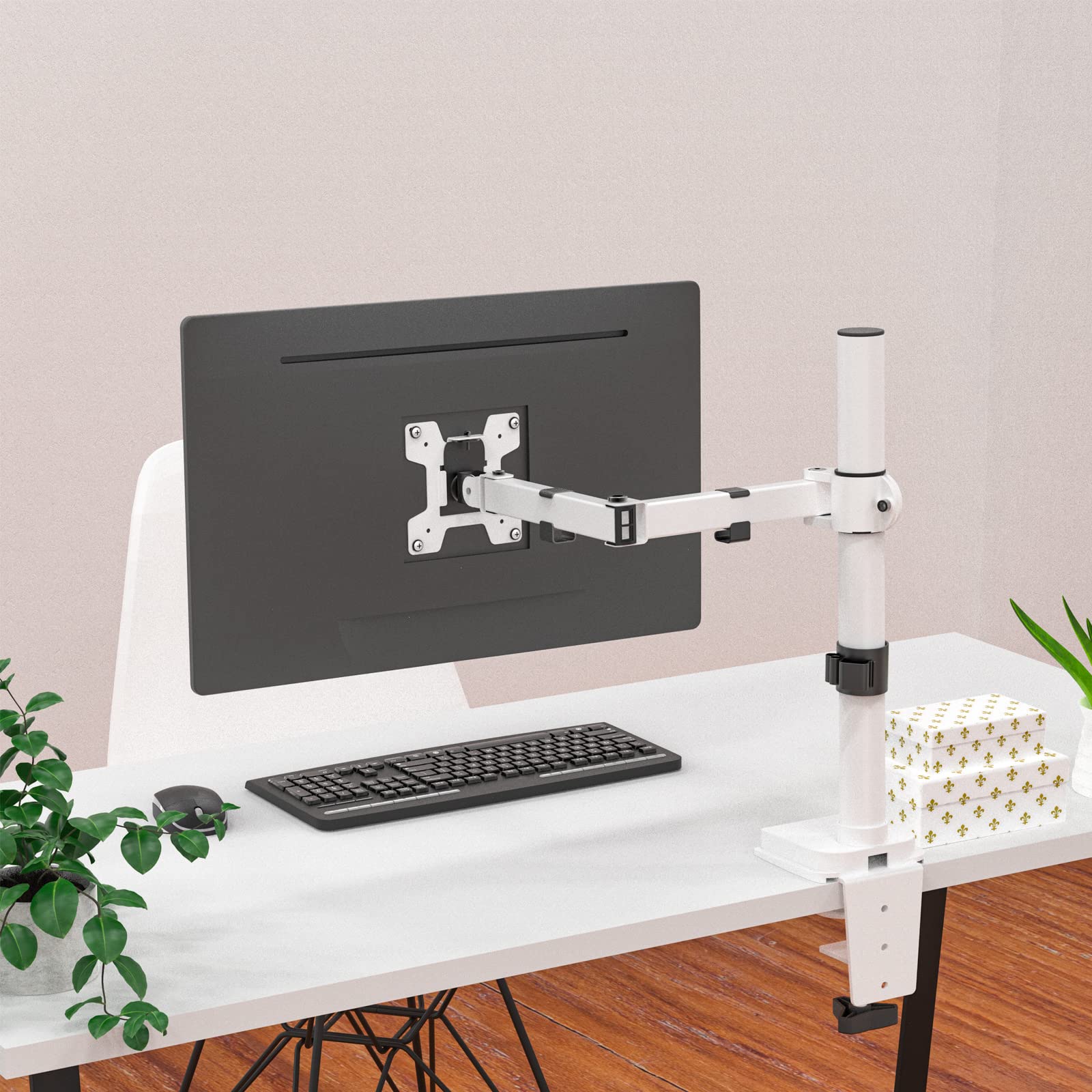 WALI Single Monitor Arm Stand - Fully Adjustable VESA Mount with 75x75/100x100mm Holes - Ergonomic Desk Clamp for 13-32