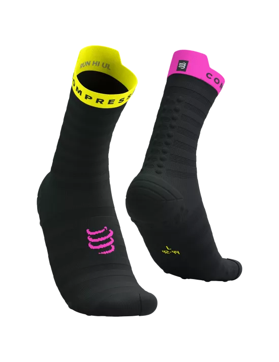 Compressport Unisex Pro Racing Socks v4.0 - Ultralight Running Socks for Men & Women - High Performance Athletic Socks for Marathon, Triathlon & Training - Black/Safe Yellow/Neo Pink