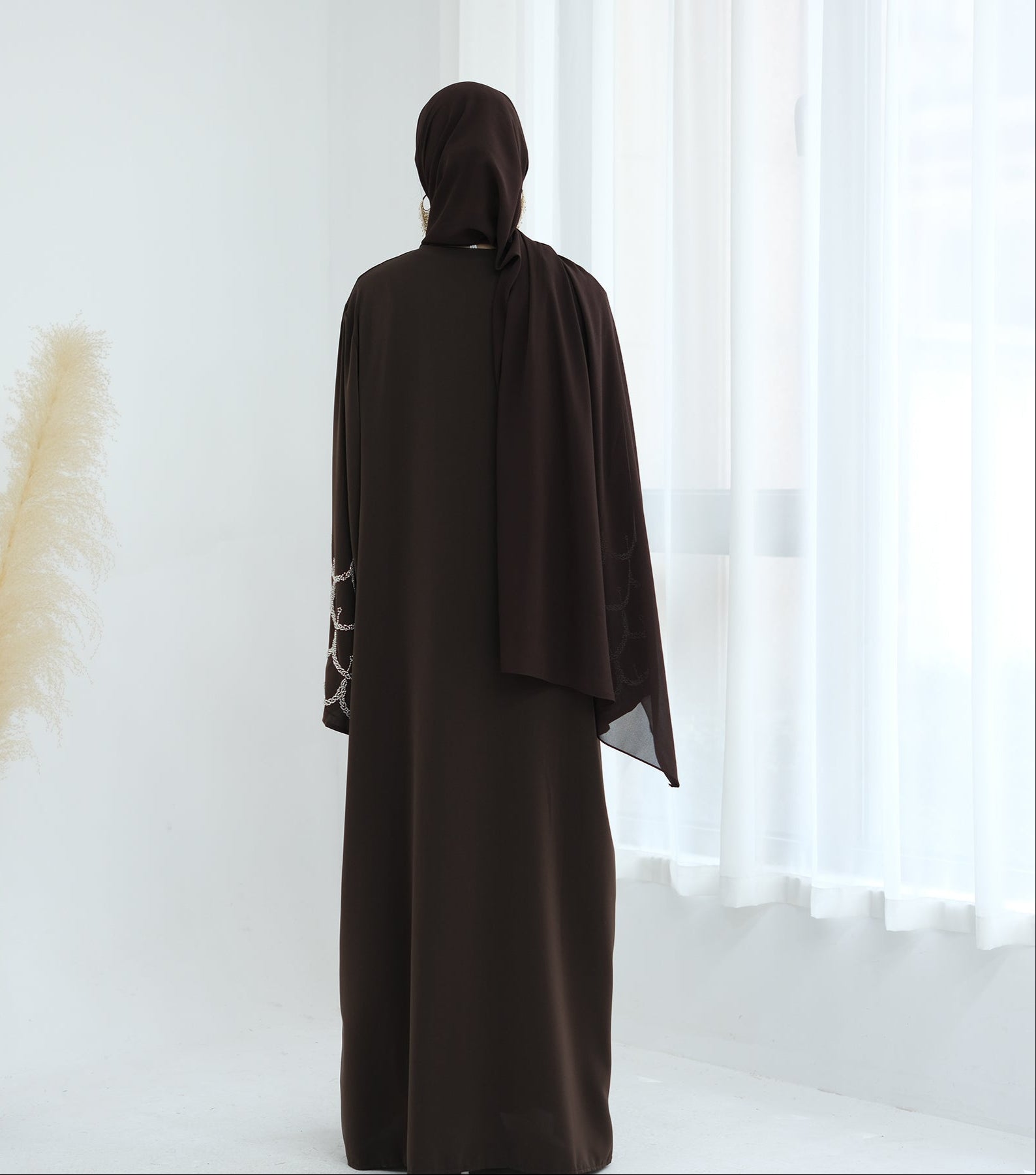 Irssane Nida Open Abaya Kimono - Brown Islamic Prayer Dress for Women | Perfect for Eid, Mosque & Special Occasions