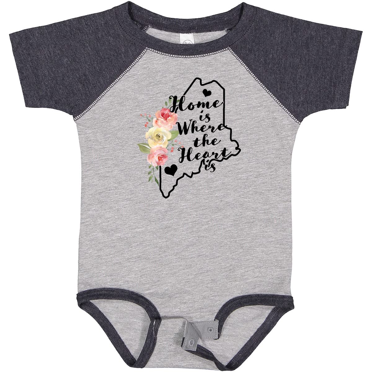 Inktastic Maine Home is Where The Heart is Watercolor Floral Baby Bodysuit - Soft Cotton Infant Onesie for Newborns & Toddlers - Perfect for Family Photos, Holidays & Everyday Wear