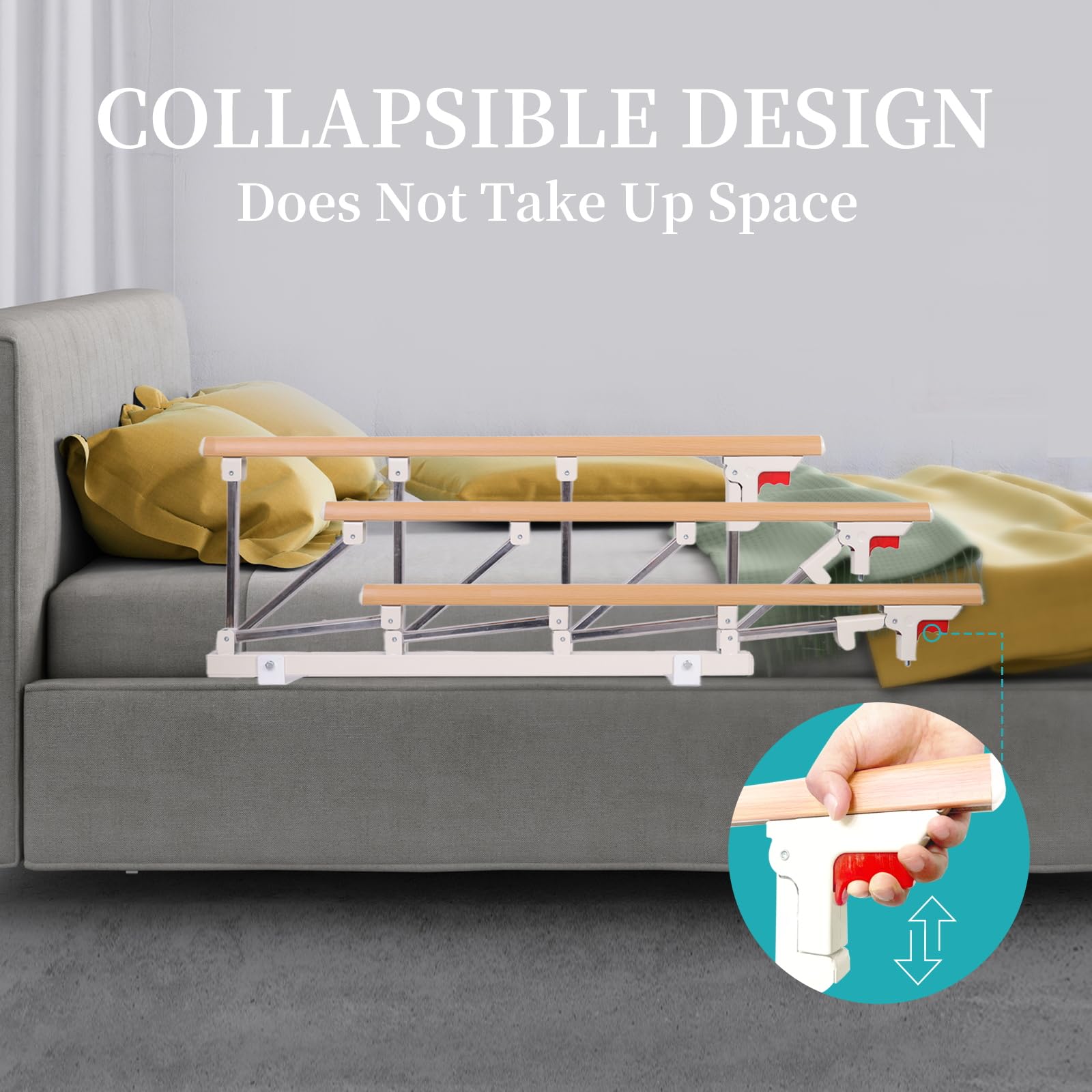 Lefeke Adjustable Bed Rails for Elderly Adults - Folding Safety Bed Assist Handle, Collapsible Bed Guard Rail for Seniors to Prevent Falling Out of Bed - Perfect for Home Care, Hospital & Nursing Home Use