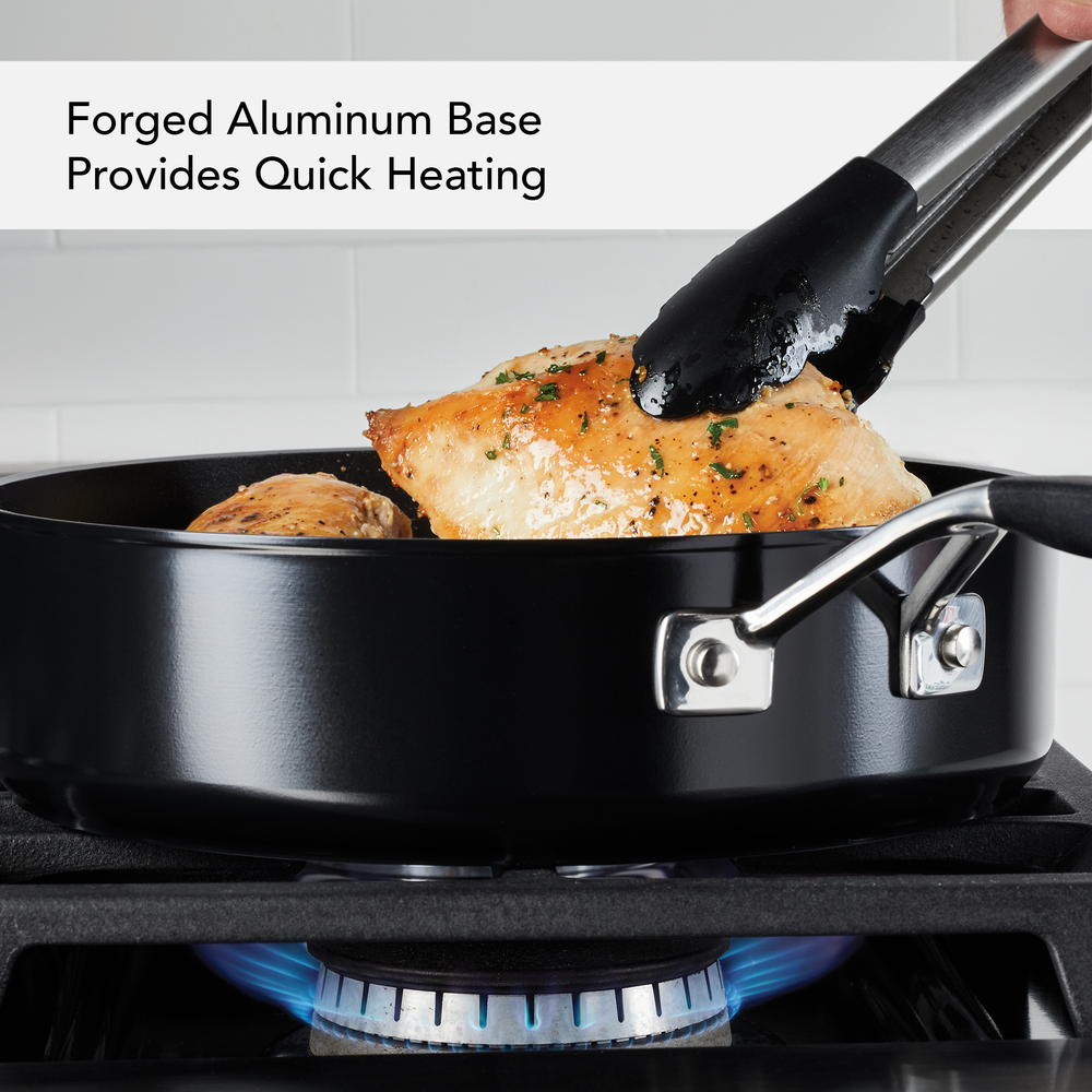 Premium Hard Anodized Nonstick 3 Quart Saute Pan with Glass Lid - Professional Cookware for Frying, Searing & Simmering - Ideal for Gas, Electric & Induction Stovetops