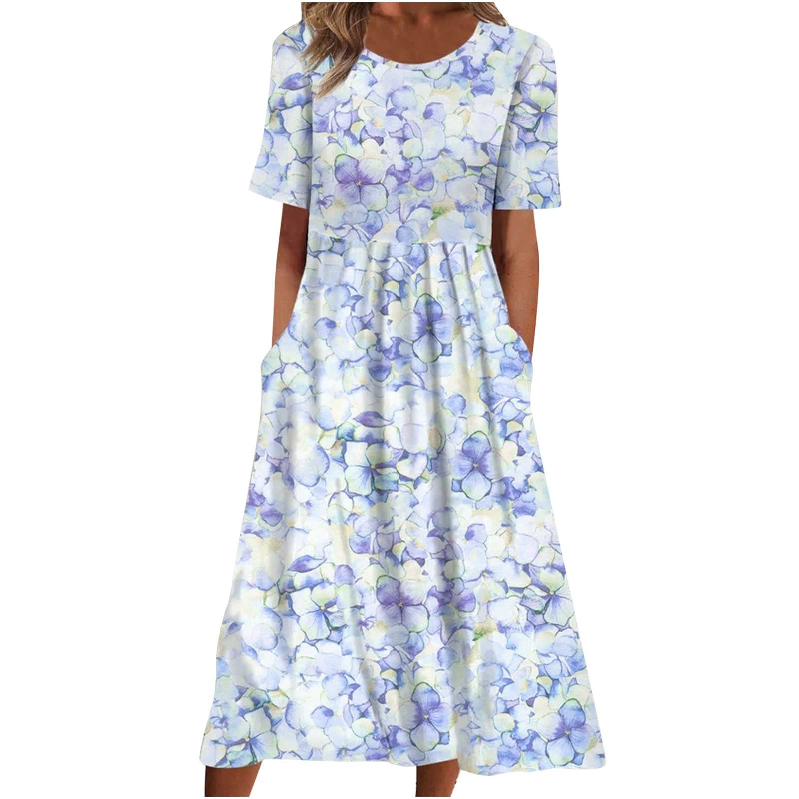 2022 Women's Summer Boho Floral T-Shirt Dress - Short Sleeve A-Line Shift Tunic for Casual Wear, Beach Vacation & Date Nights