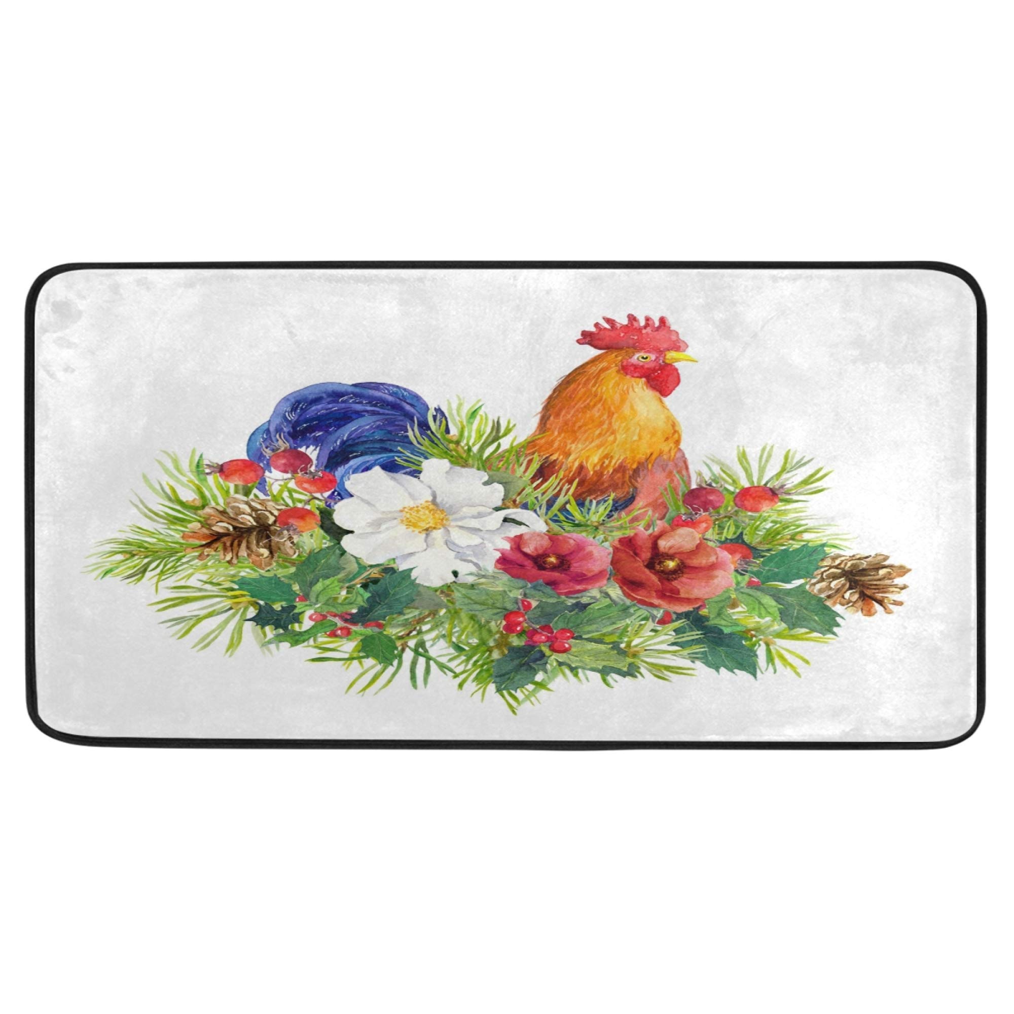 Non-Slip Kitchen Floor Mat with Rooster & Flower Design - 39