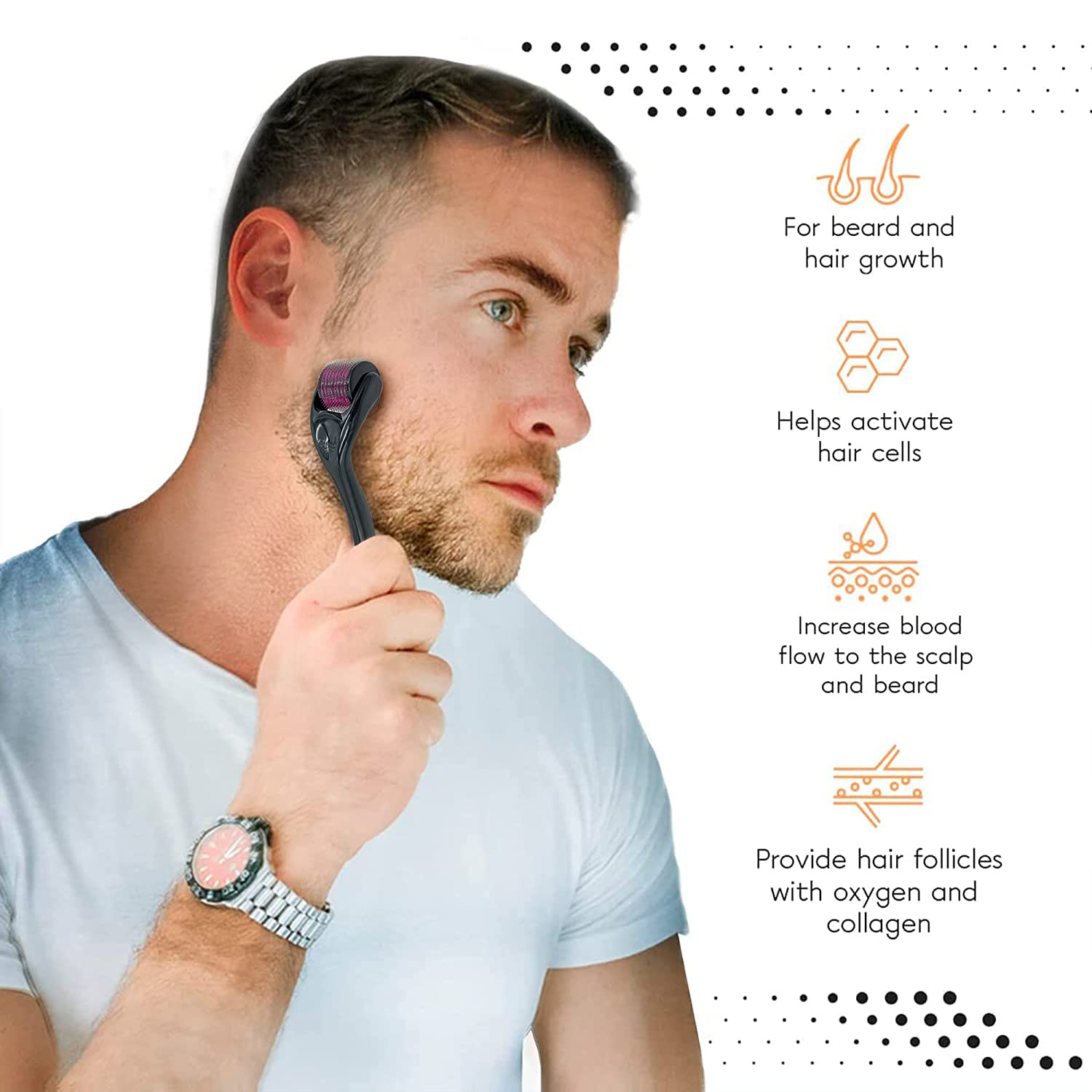 540 Titanium Needle 0.5mm Hair Growth Roller for Thinning Hair - Stimulates Hair Follicles & Repairs Damaged Hair - Reduce Hair Loss & Promote Thicker Hair Growth - Easy to Use at Home for Men and Women