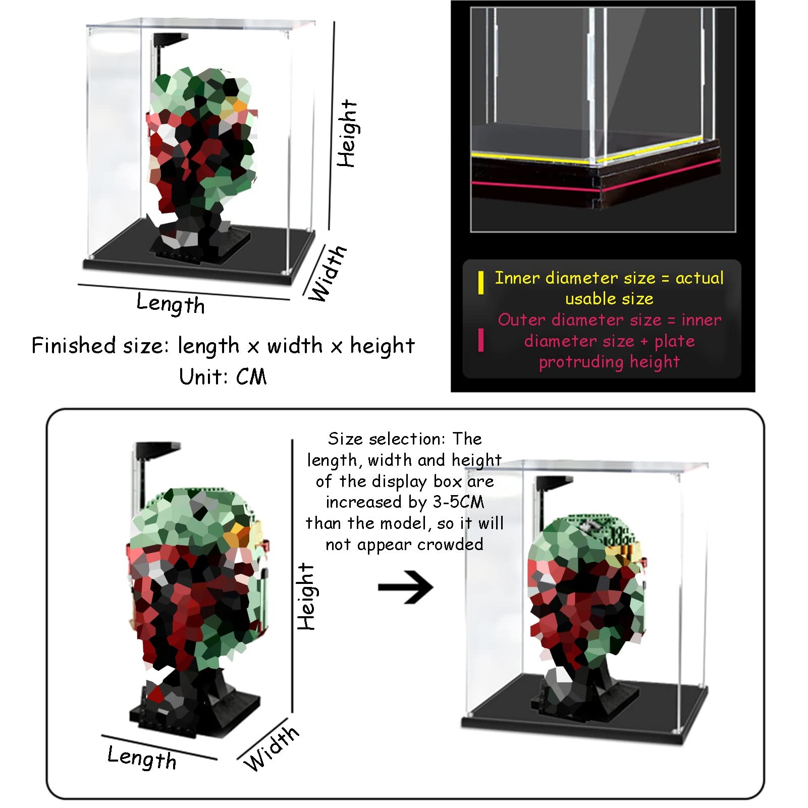 Clear Acrylic Display Case - Dustproof Protection Box for Models, Toys & Figures - 20x40x30CM Self-Assembly Showcase Cube Stand - Perfect for Collectibles, Retail Displays & Home Decor