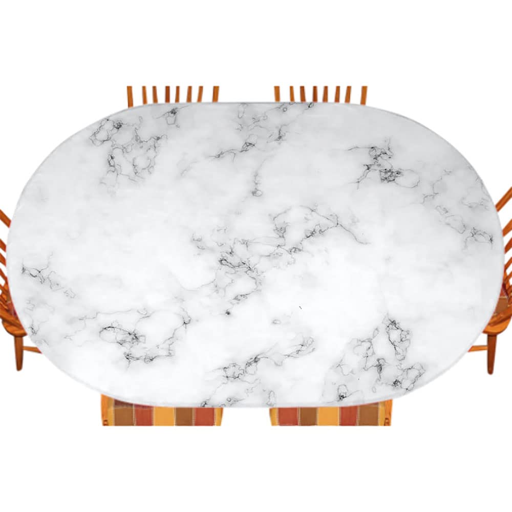 Elegant Marble Print Oval Tablecloth - Waterproof & Wrinkle-Resistant for Indoor Dining & Outdoor Patio - Fits 48 x 72 Inch Tables - Perfect for Dinner Parties, Weddings & Holiday Decorations