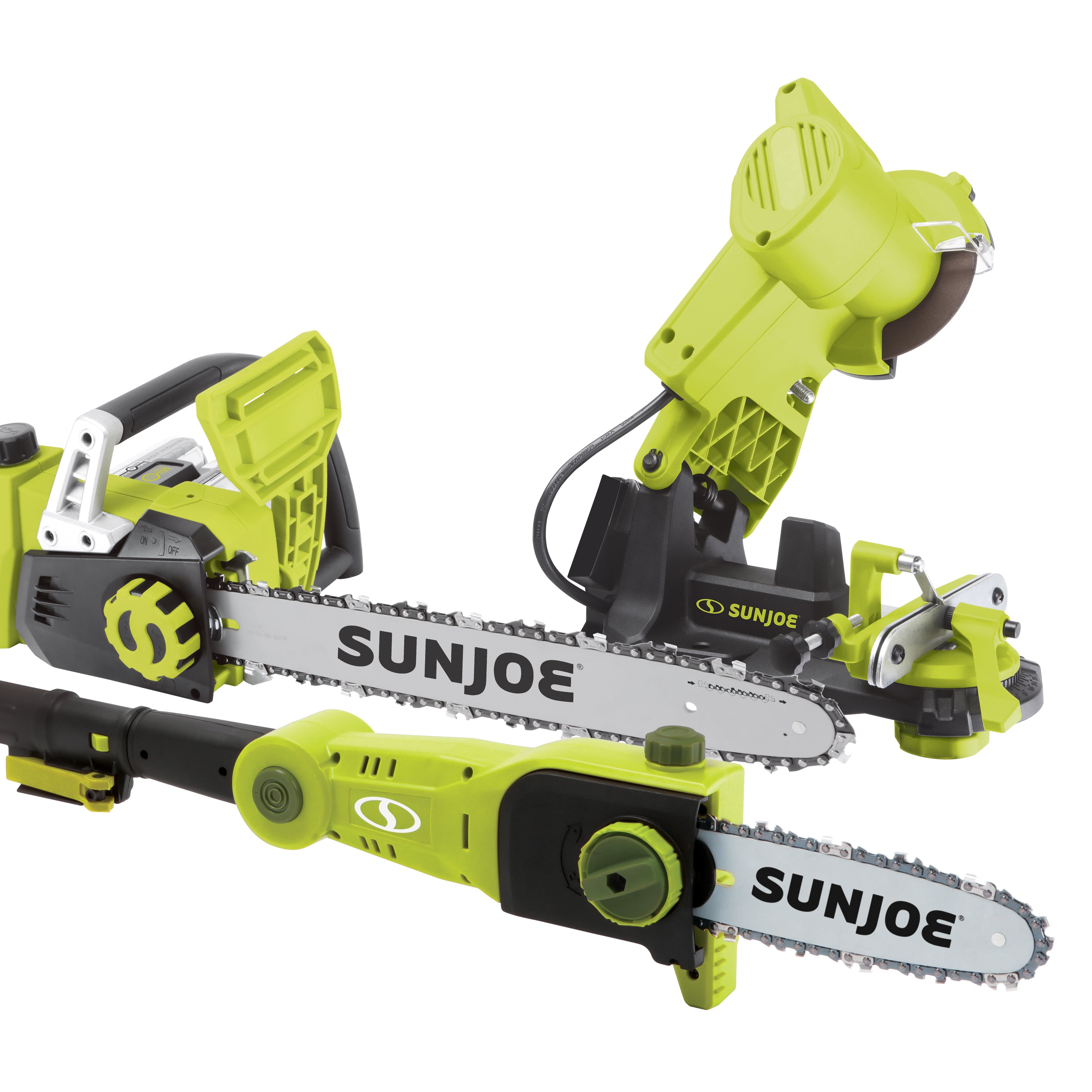 Sun Joe 24V IONMAX Cordless Chainsaw Bundle with 10-Inch Chainsaw, 8-Inch Pole Saw & Sharpener - Lightweight Lithium-Ion Battery Powered for Tree Trimming, Branch Cutting & Yard Maintenance