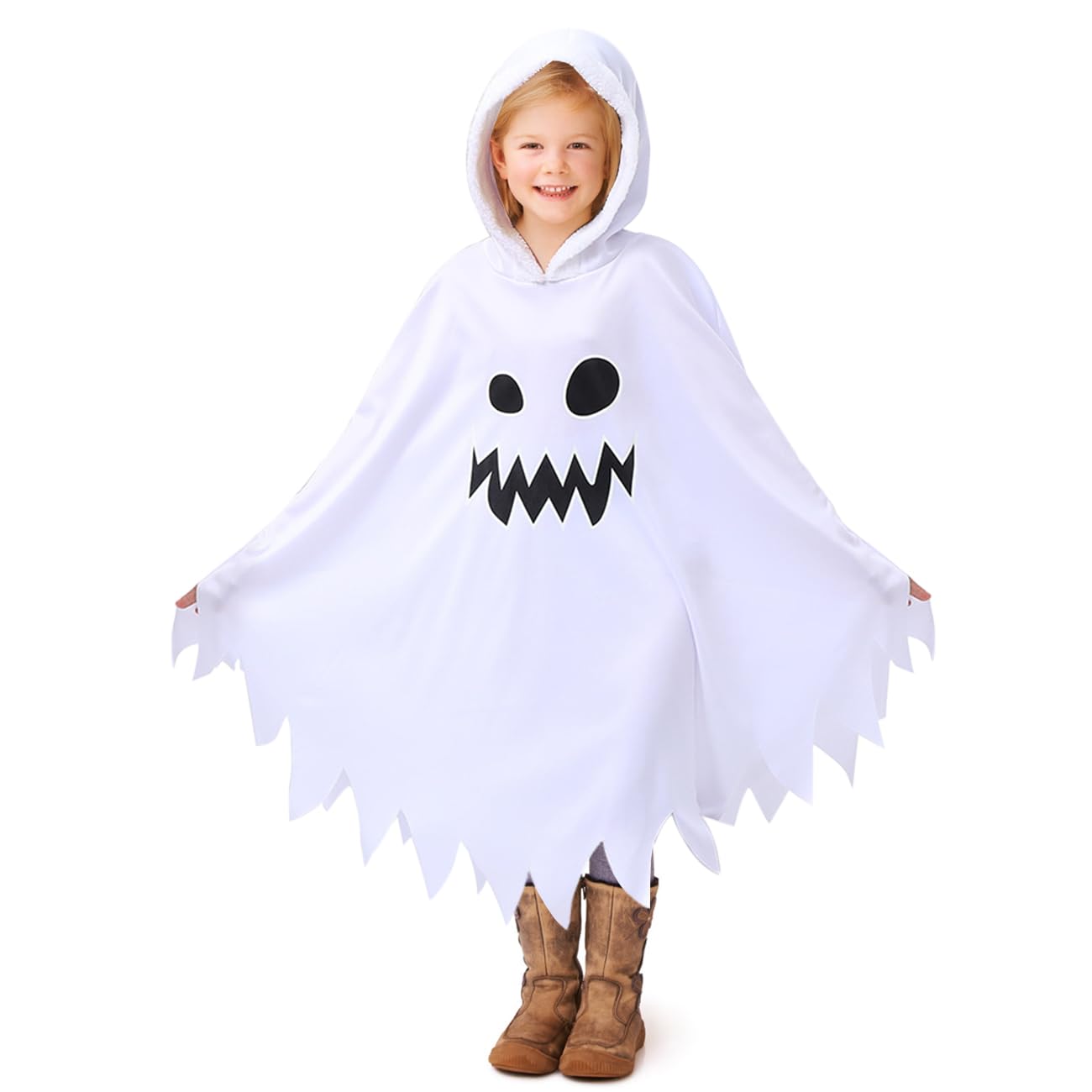 ZZOUFI Kids Ghost Costume for Halloween - White Hooded Ghost Outfit for Baby, Girl & Boy - Perfect for Trick-or-Treating, Halloween Parties & Spooky Photo Shoots