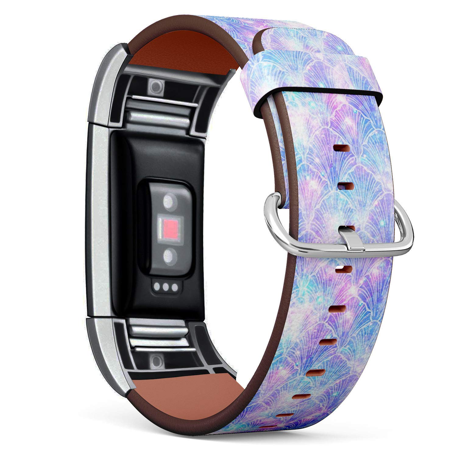 Premium Leather Watch Band for Fitbit Charge 2 - Stainless Steel Clasp & Adapters - Mermaid Galaxy Design - Replacement Strap for Workouts, Running & Everyday Wear