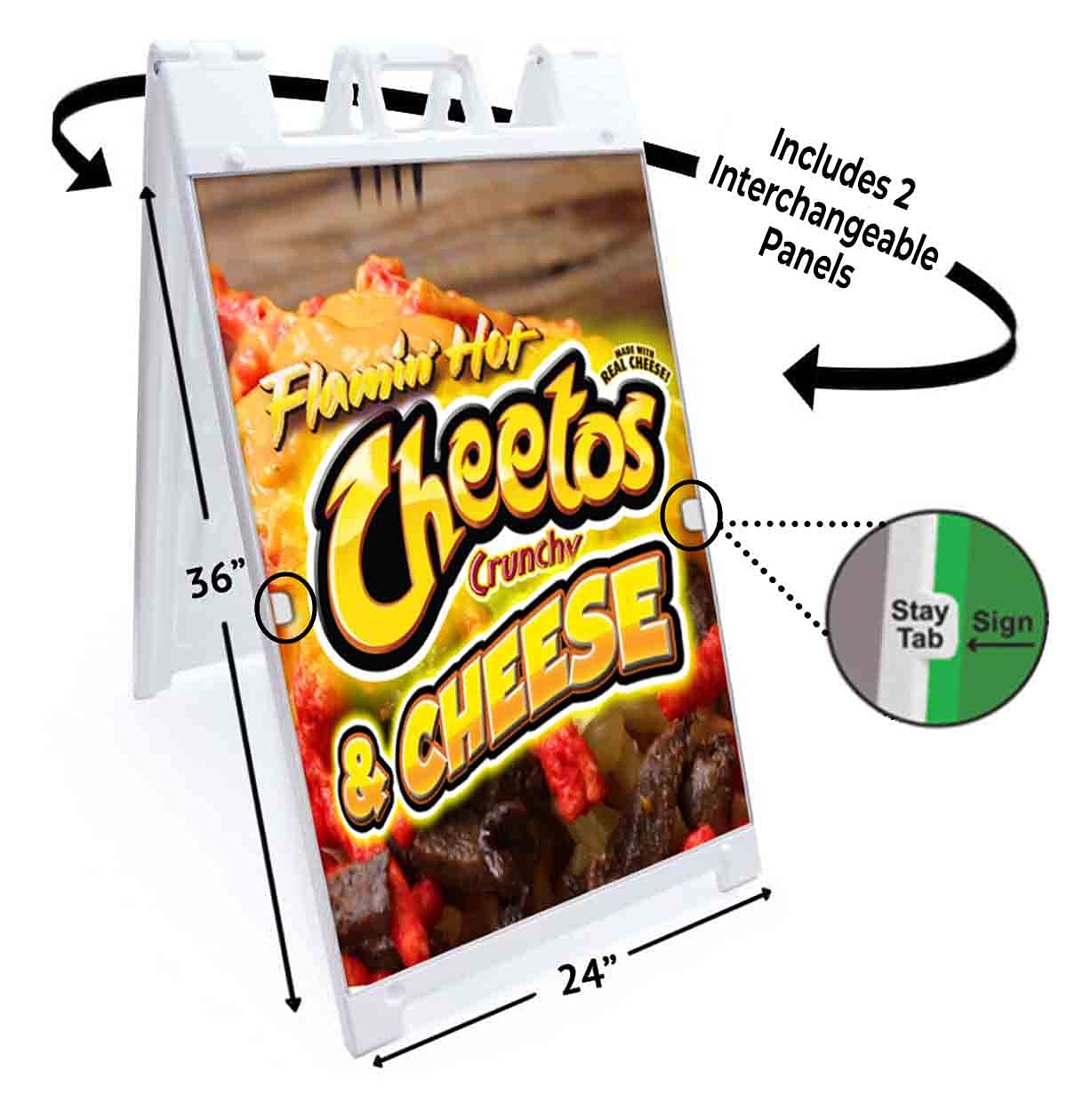 Hot Cheese Snack Deluxe A-Frame Signicade 24x36 Inches with 2 Removable Panels & Stand - Perfect for Restaurants, Food Trucks, and Snack Bars