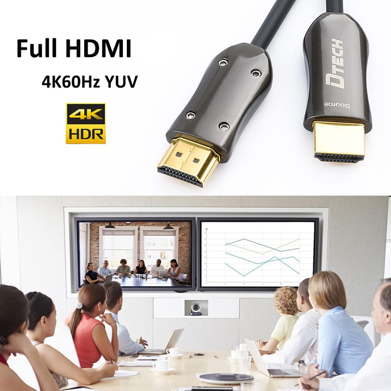 DTECH 328 Feet Fiber Optic HDMI Cable 4K 60Hz HDR 18Gbps High Speed Thin & Light - Professional Series for In-Wall Installation - Perfect for Home Theater, Gaming & Office AV Setups